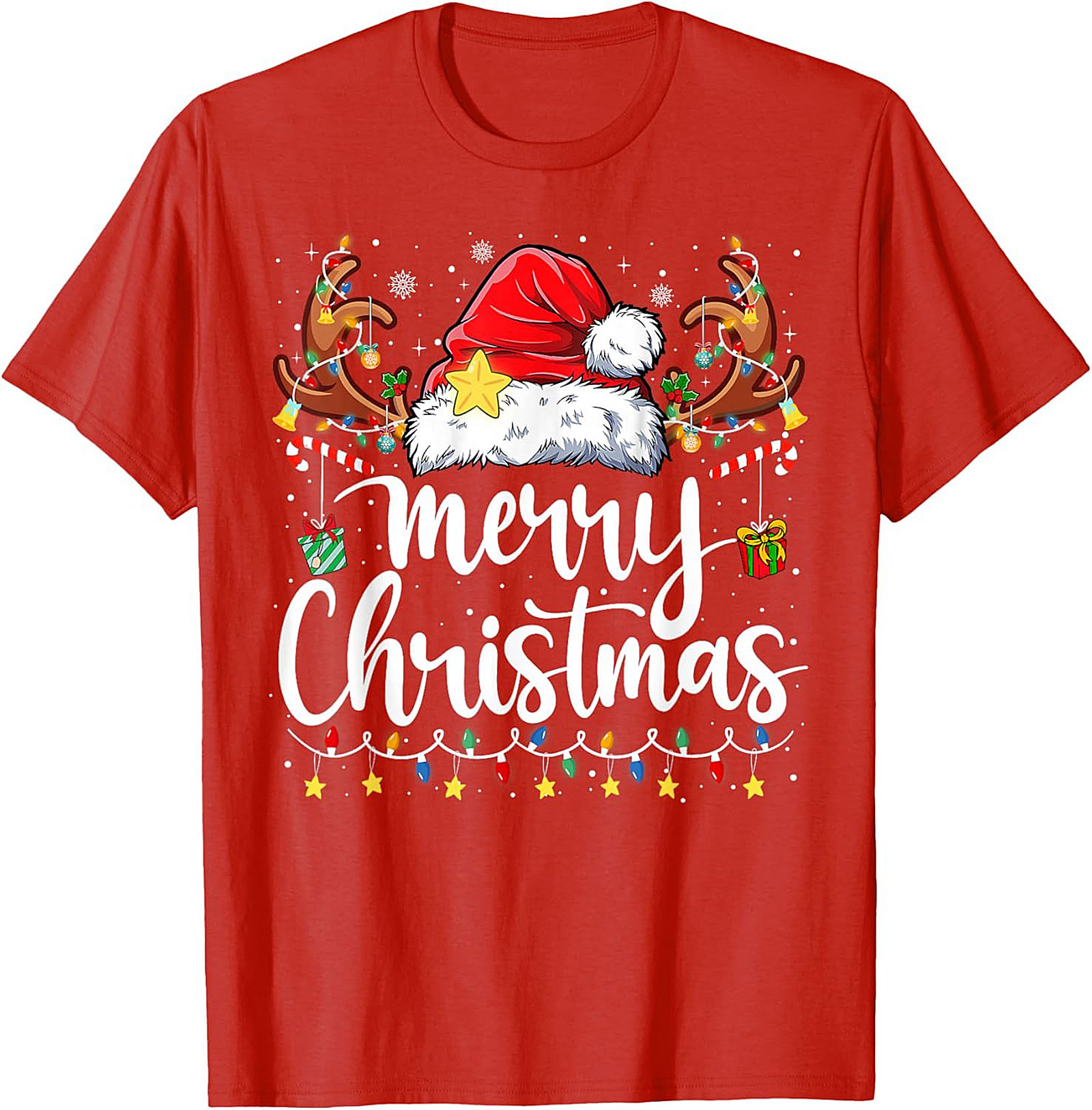 Festive Merry Christmas T-Shirt Santa Hat Graphic Tee