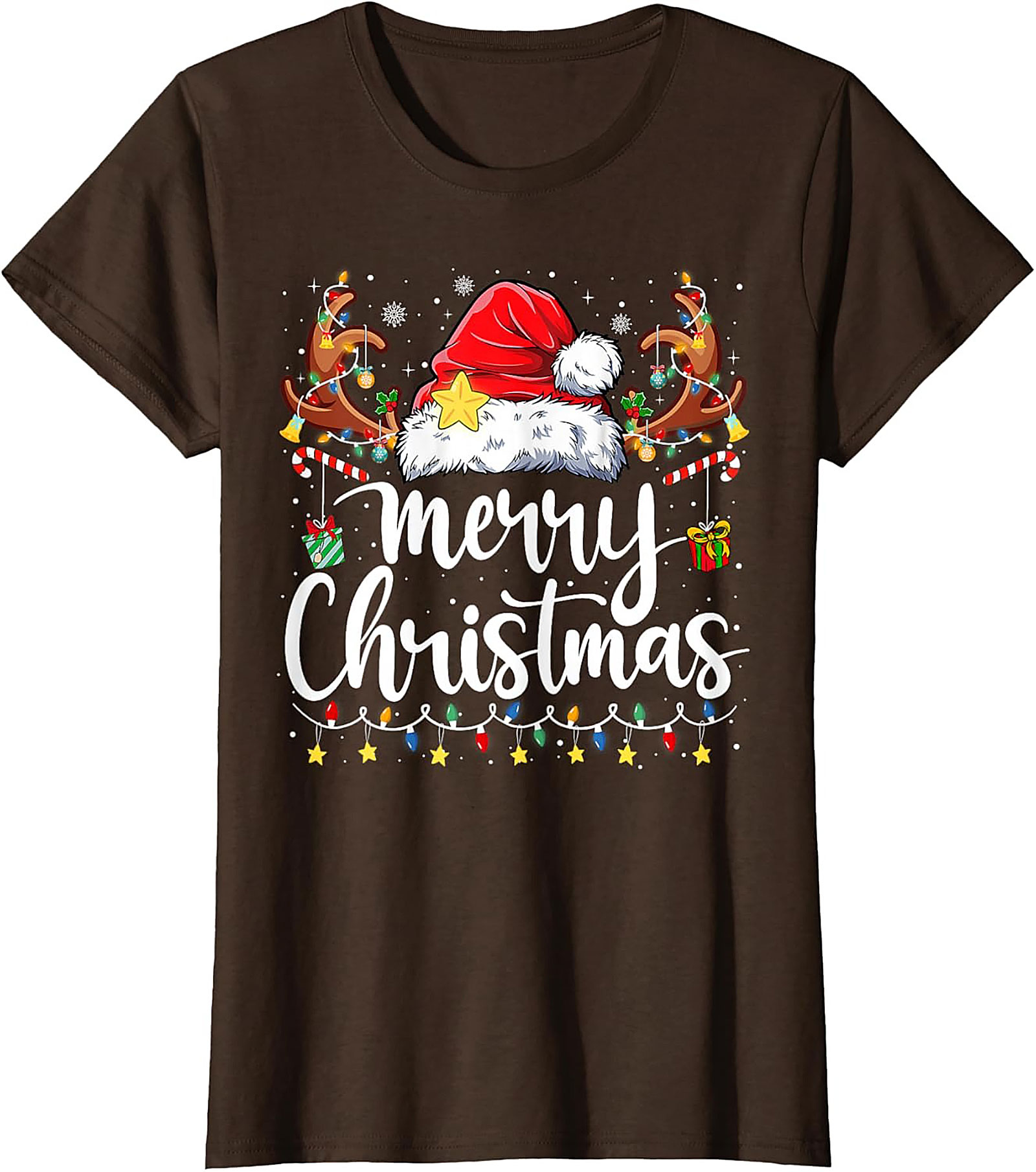 Festive Merry Christmas T-Shirt Santa Hat Graphic Tee