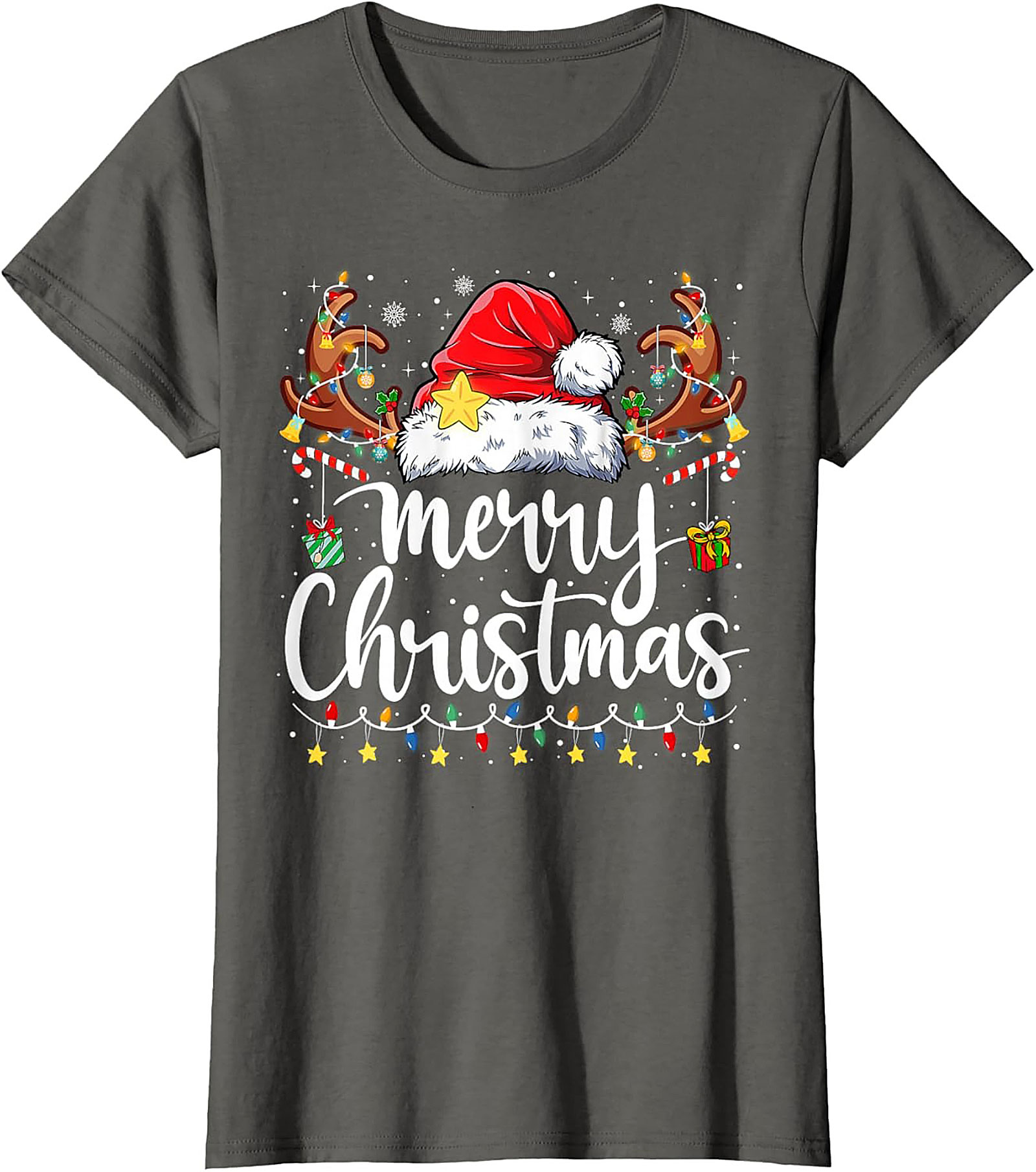 Festive Merry Christmas T-Shirt Santa Hat Graphic Tee