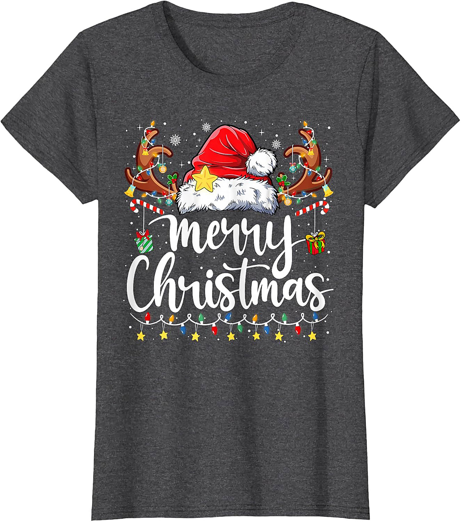Festive Merry Christmas T-Shirt Santa Hat Graphic Tee