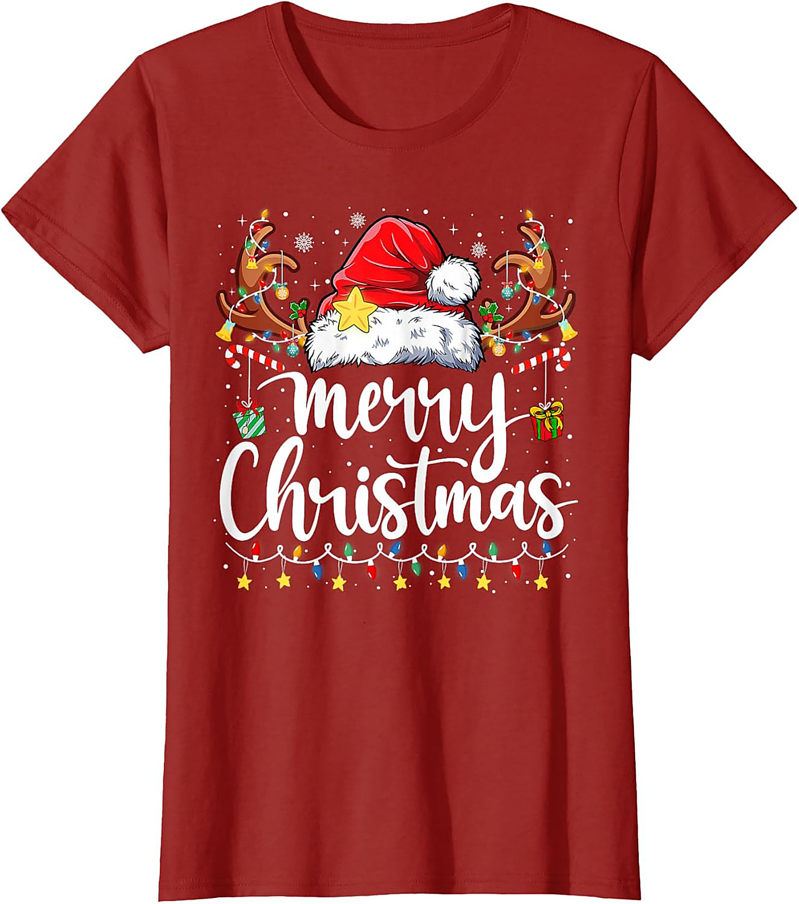 Festive Merry Christmas T-Shirt Santa Hat Graphic Tee