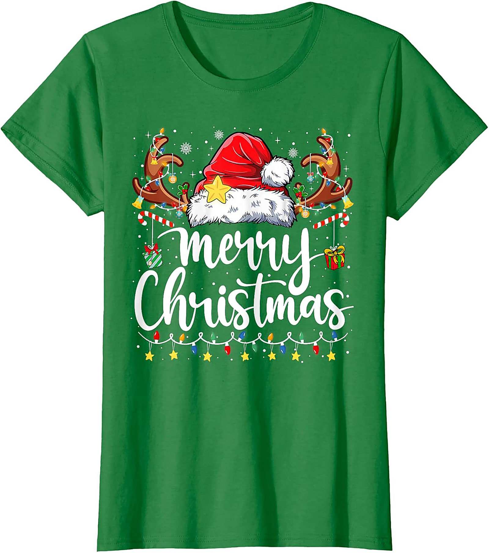 Festive Merry Christmas T-Shirt Santa Hat Graphic Tee