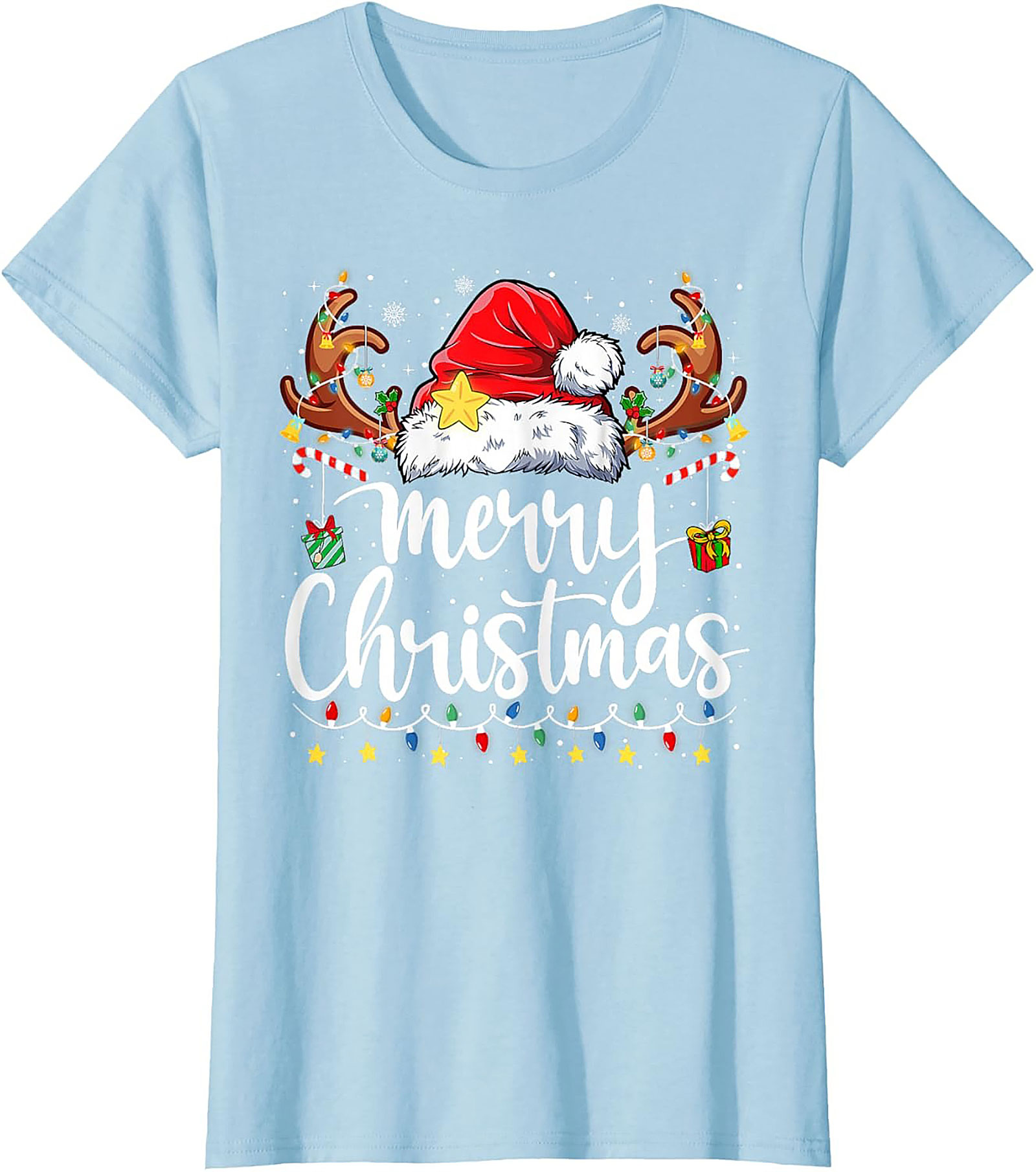 Festive Merry Christmas T-Shirt Santa Hat Graphic Tee