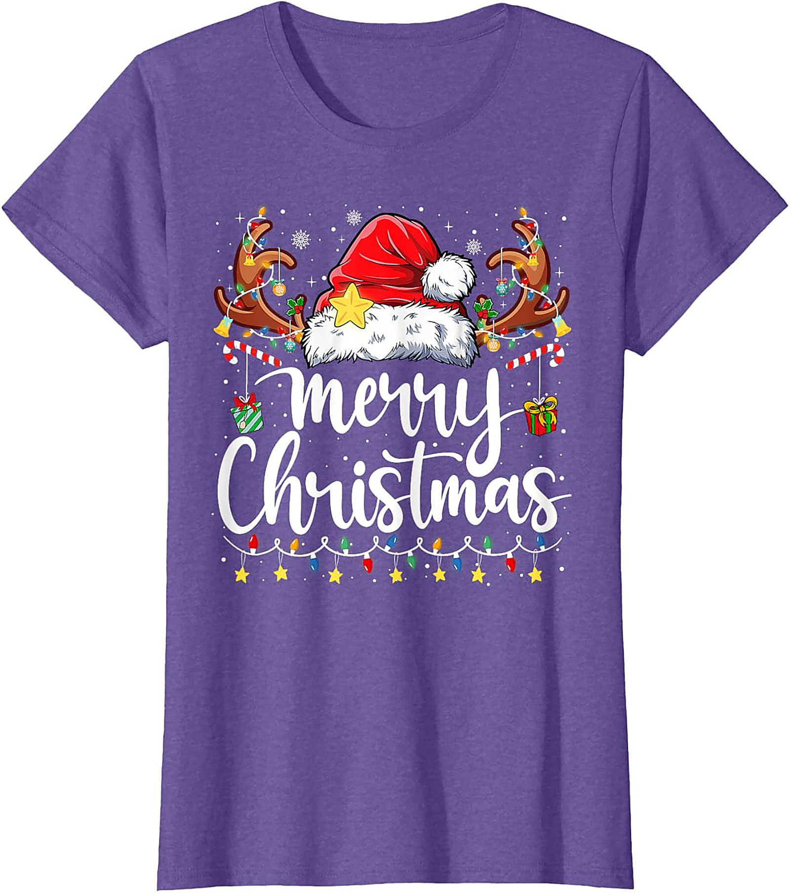 Festive Merry Christmas T-Shirt Santa Hat Graphic Tee
