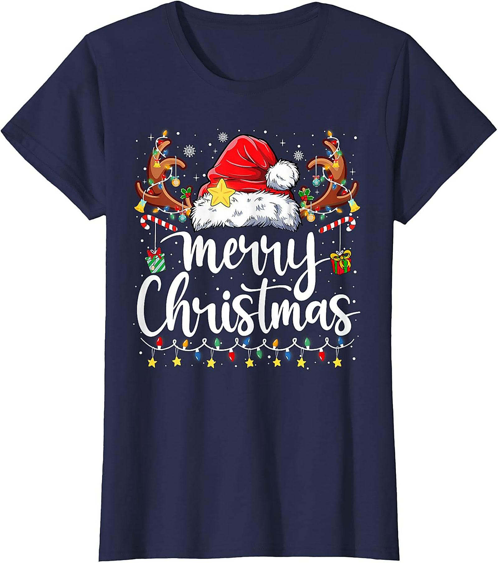 Festive Merry Christmas T-Shirt Santa Hat Graphic Tee