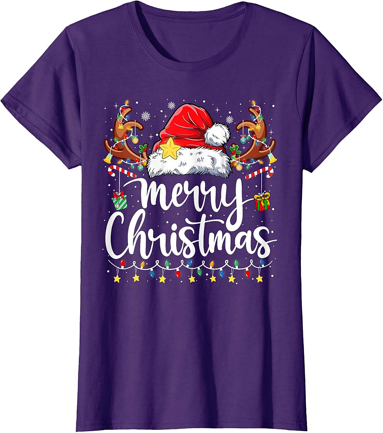 Festive Merry Christmas T-Shirt Santa Hat Graphic Tee
