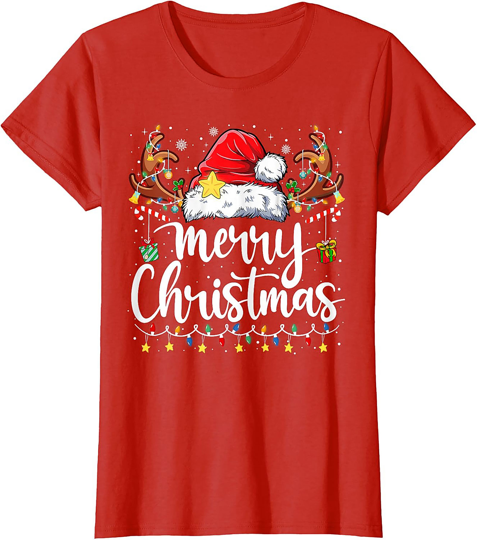 Festive Merry Christmas T-Shirt Santa Hat Graphic Tee