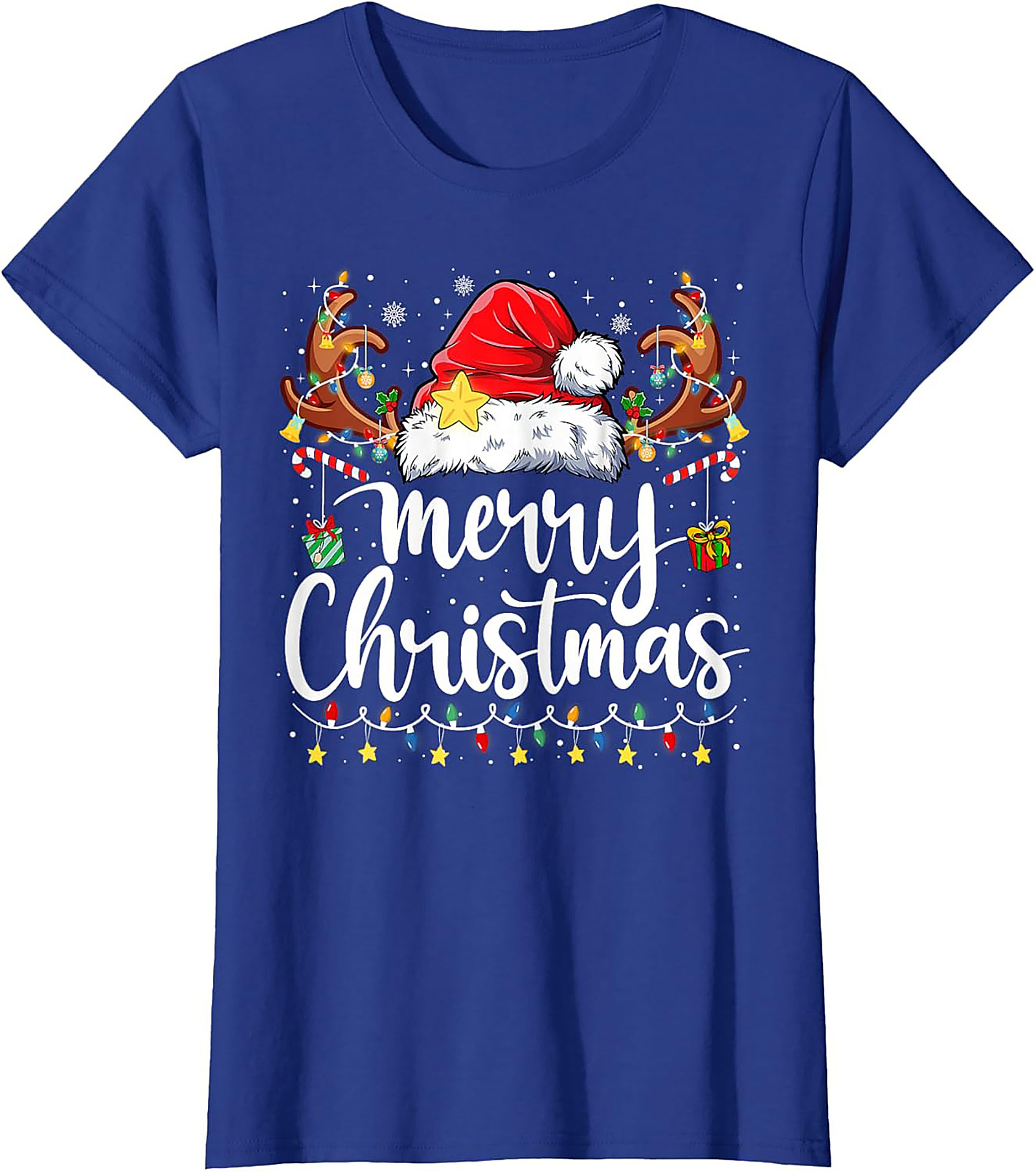 Festive Merry Christmas T-Shirt Santa Hat Graphic Tee