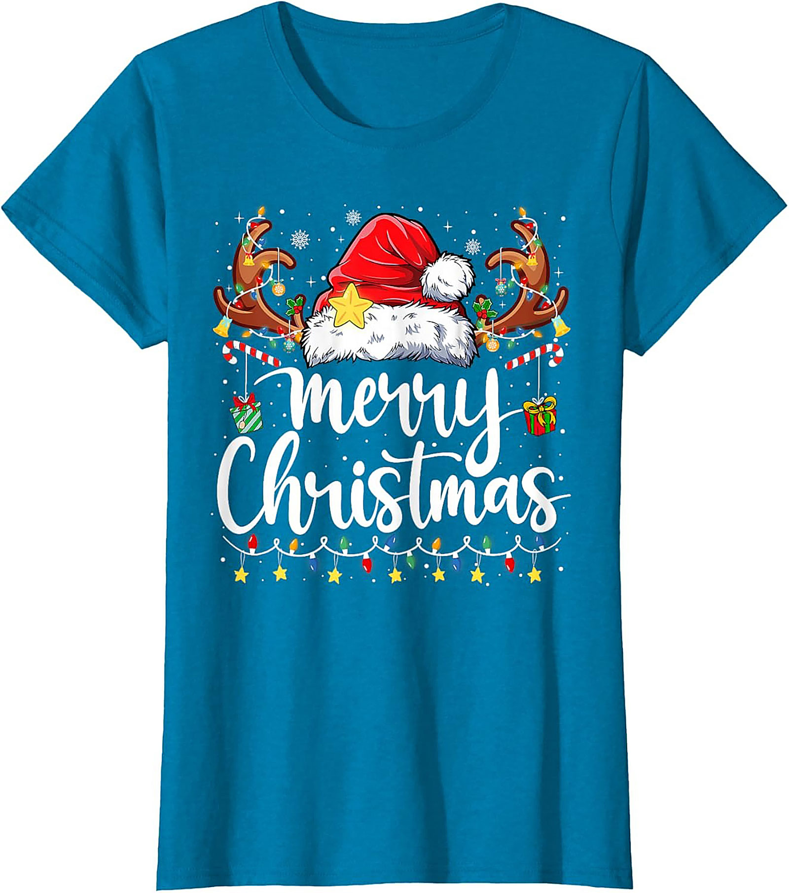Festive Merry Christmas T-Shirt Santa Hat Graphic Tee