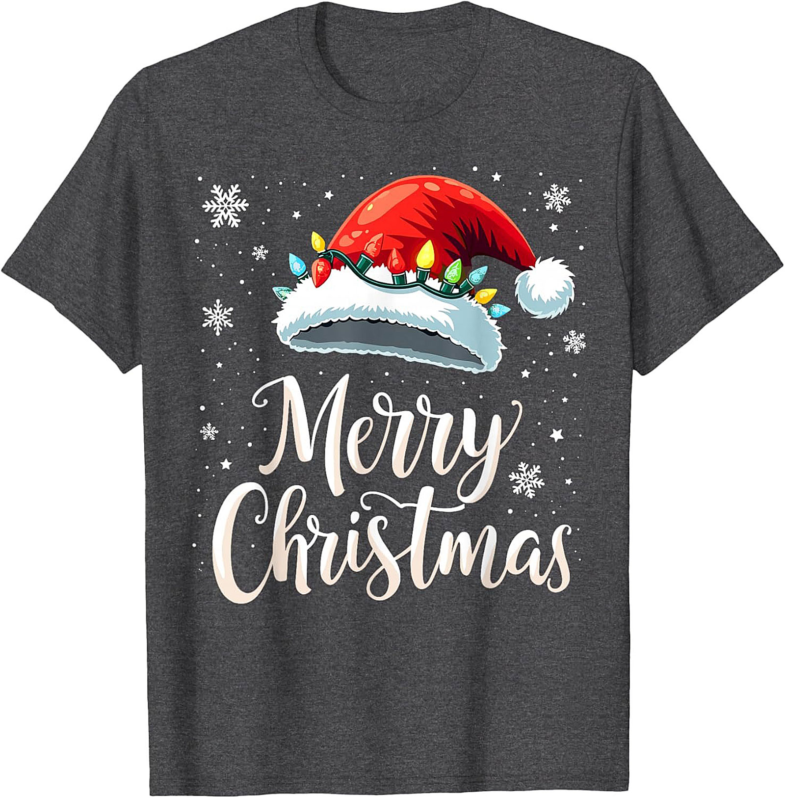 Christmas Lights Santa Hat Graphic Tee Festive Unisex Shirt