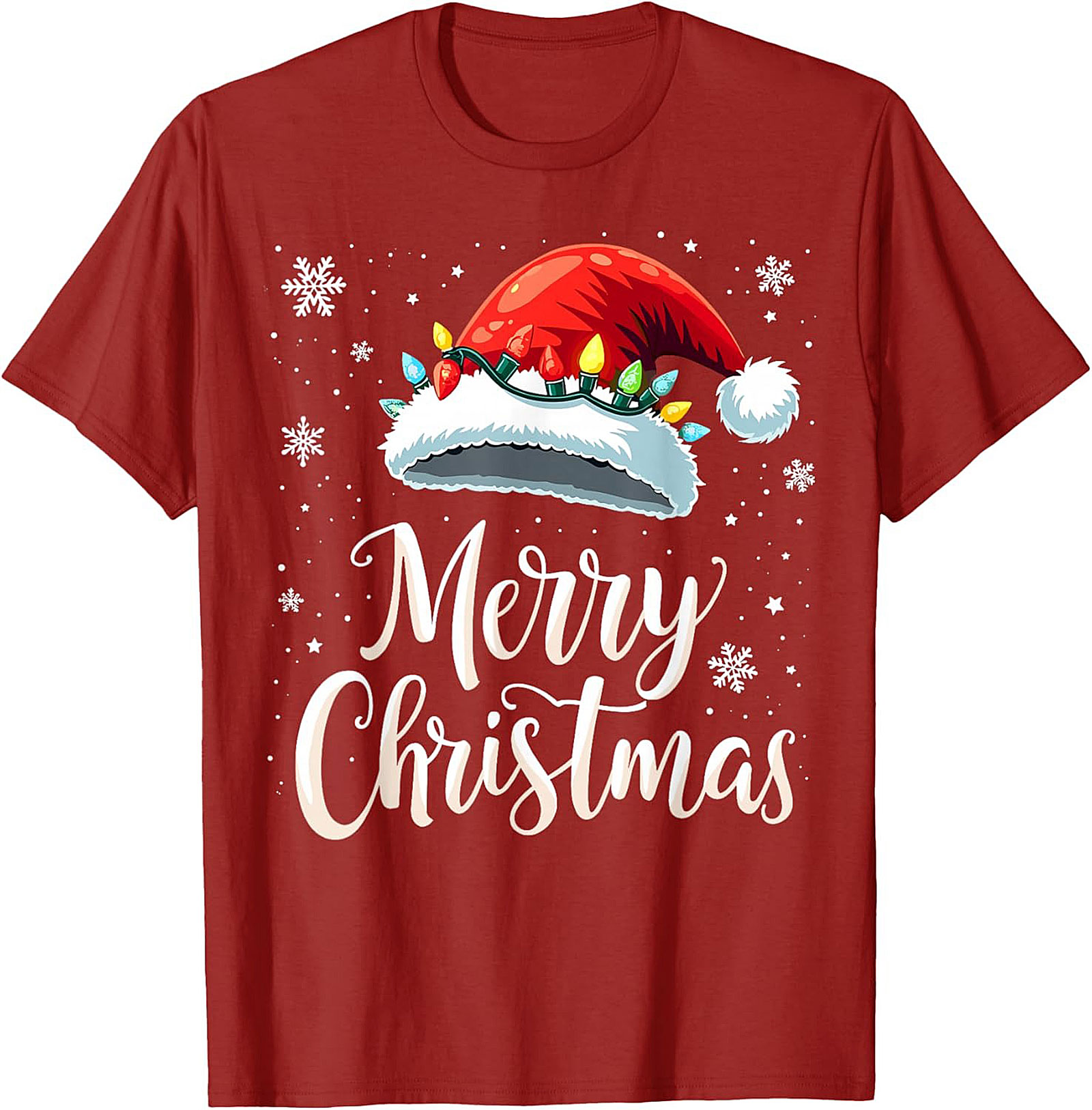Christmas Lights Santa Hat Graphic Tee Festive Unisex Shirt