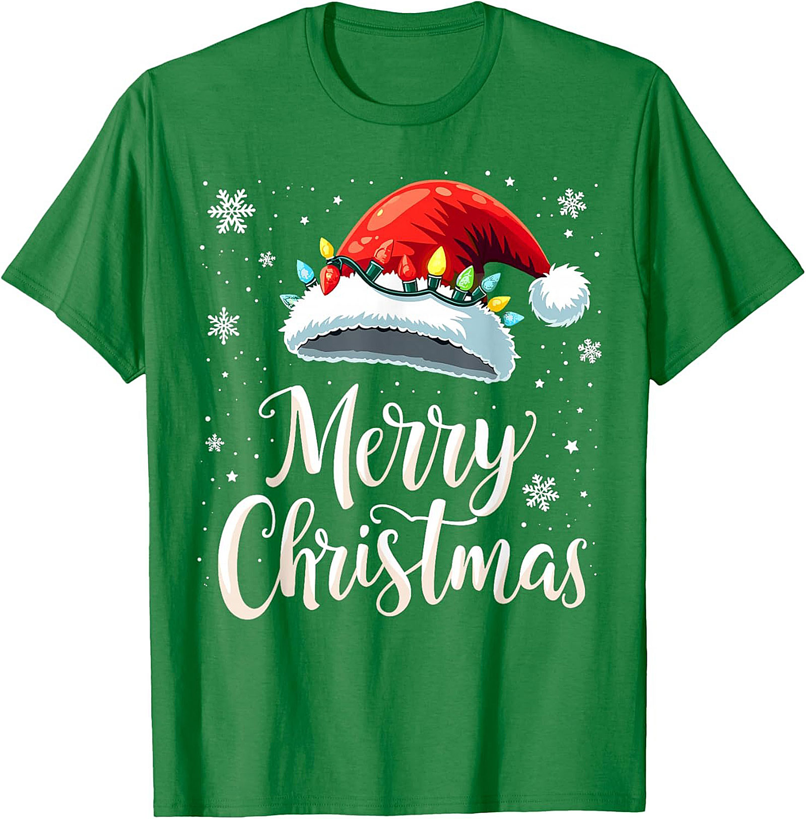 Christmas Lights Santa Hat Graphic Tee Festive Unisex Shirt