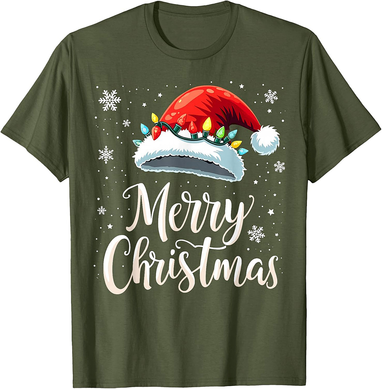 Christmas Lights Santa Hat Graphic Tee Festive Unisex Shirt