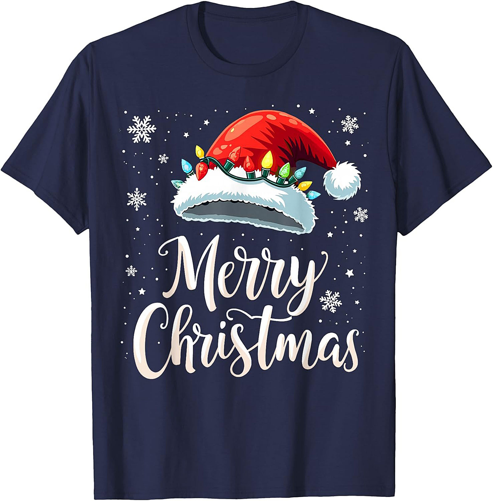 Christmas Lights Santa Hat Graphic Tee Festive Unisex Shirt