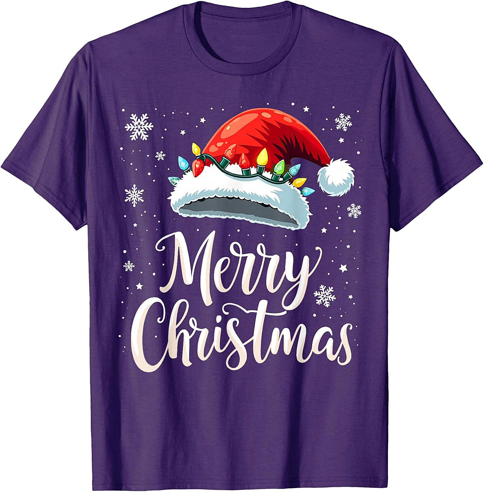 Christmas Lights Santa Hat Graphic Tee Festive Unisex Shirt
