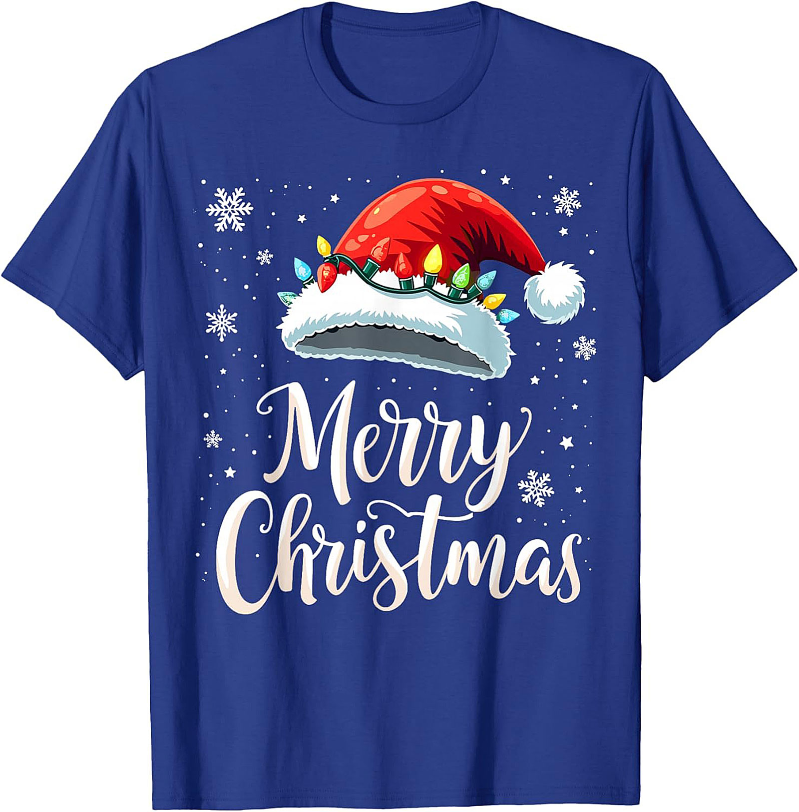 Christmas Lights Santa Hat Graphic Tee Festive Unisex Shirt