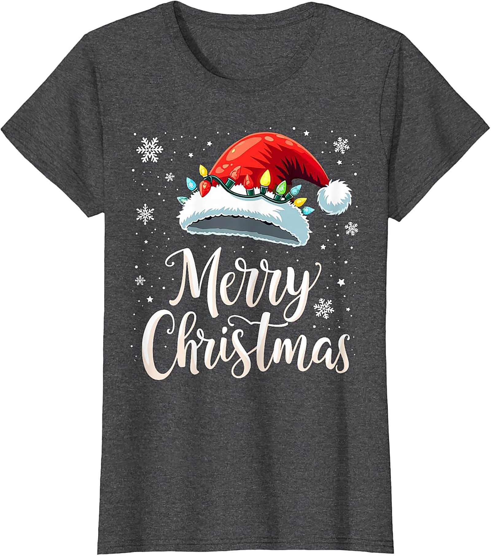 Christmas Lights Santa Hat Graphic Tee Festive Unisex Shirt