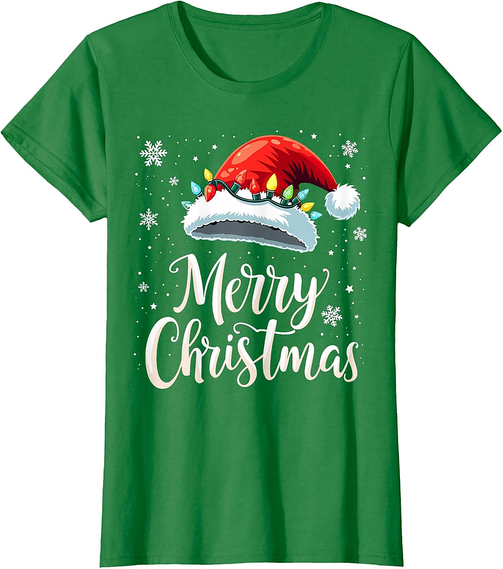 Christmas Lights Santa Hat Graphic Tee Festive Unisex Shirt