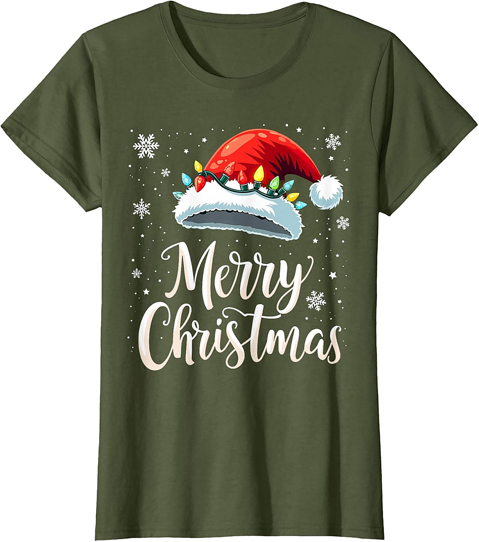 Christmas Lights Santa Hat Graphic Tee Festive Unisex Shirt