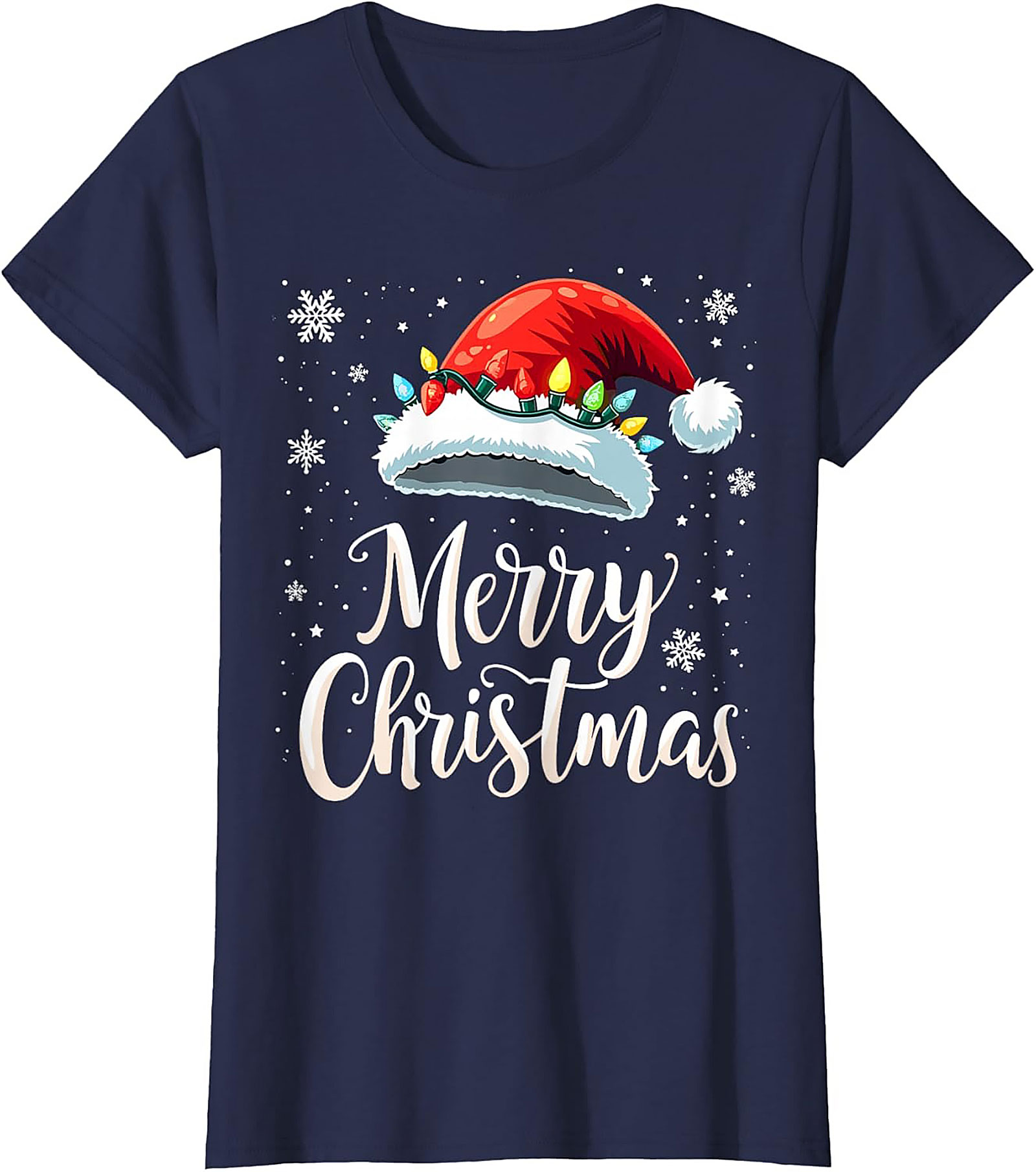 Christmas Lights Santa Hat Graphic Tee Festive Unisex Shirt