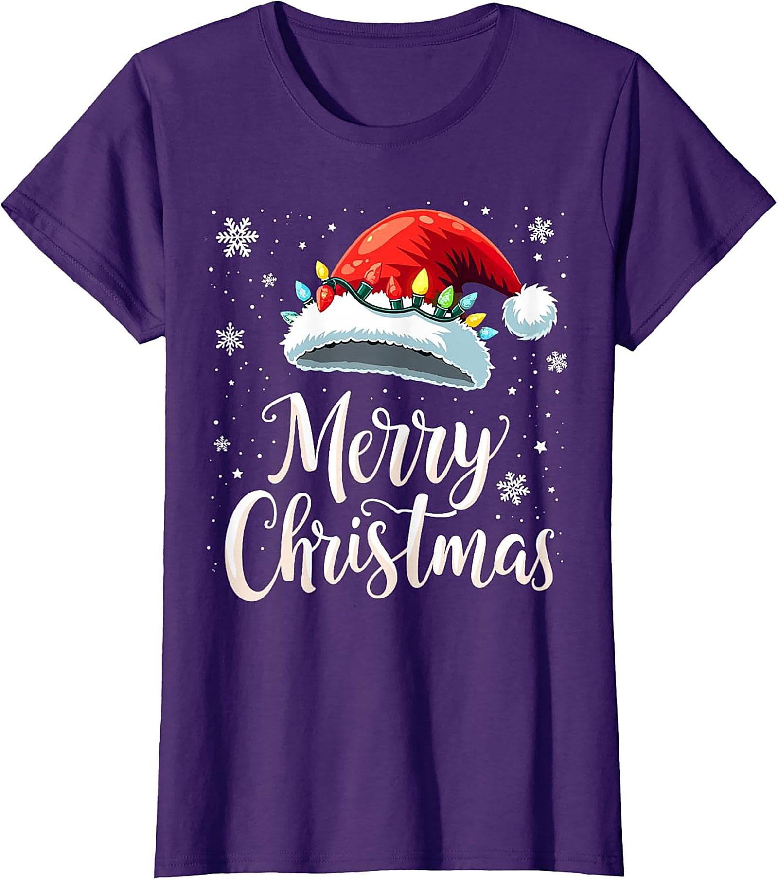 Christmas Lights Santa Hat Graphic Tee Festive Unisex Shirt