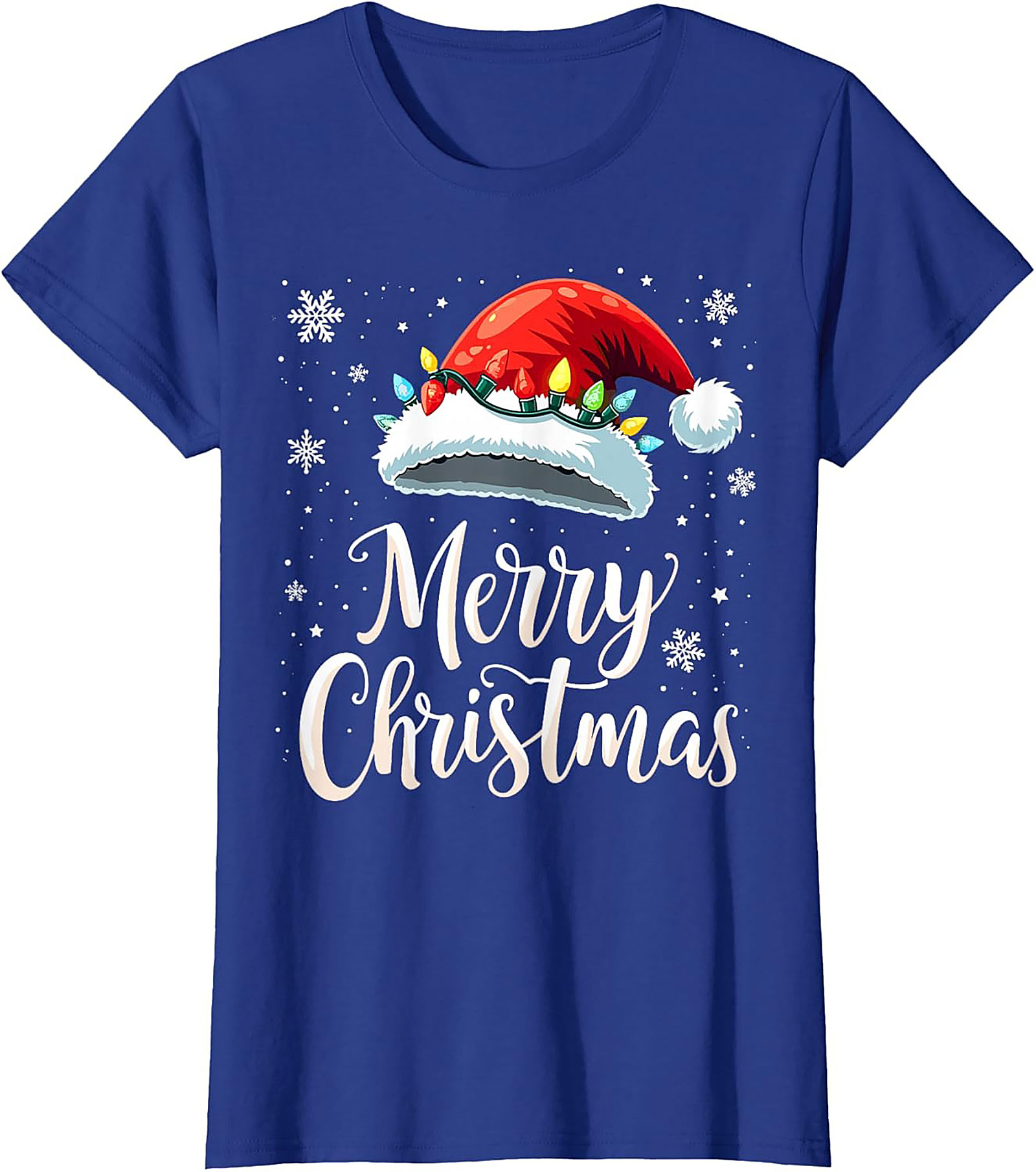 Christmas Lights Santa Hat Graphic Tee Festive Unisex Shirt