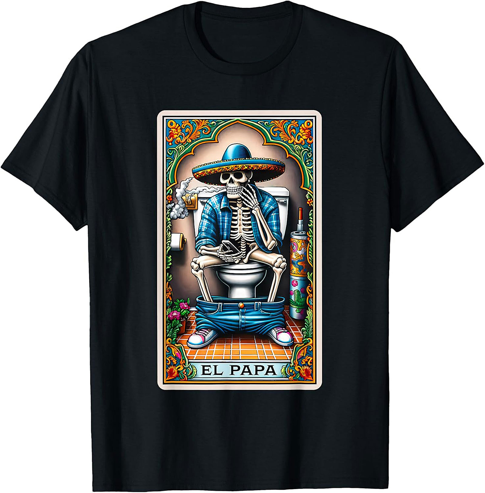 El Papa Skeleton Tarot Funny Graphic Tee Unisex Shirt Gift