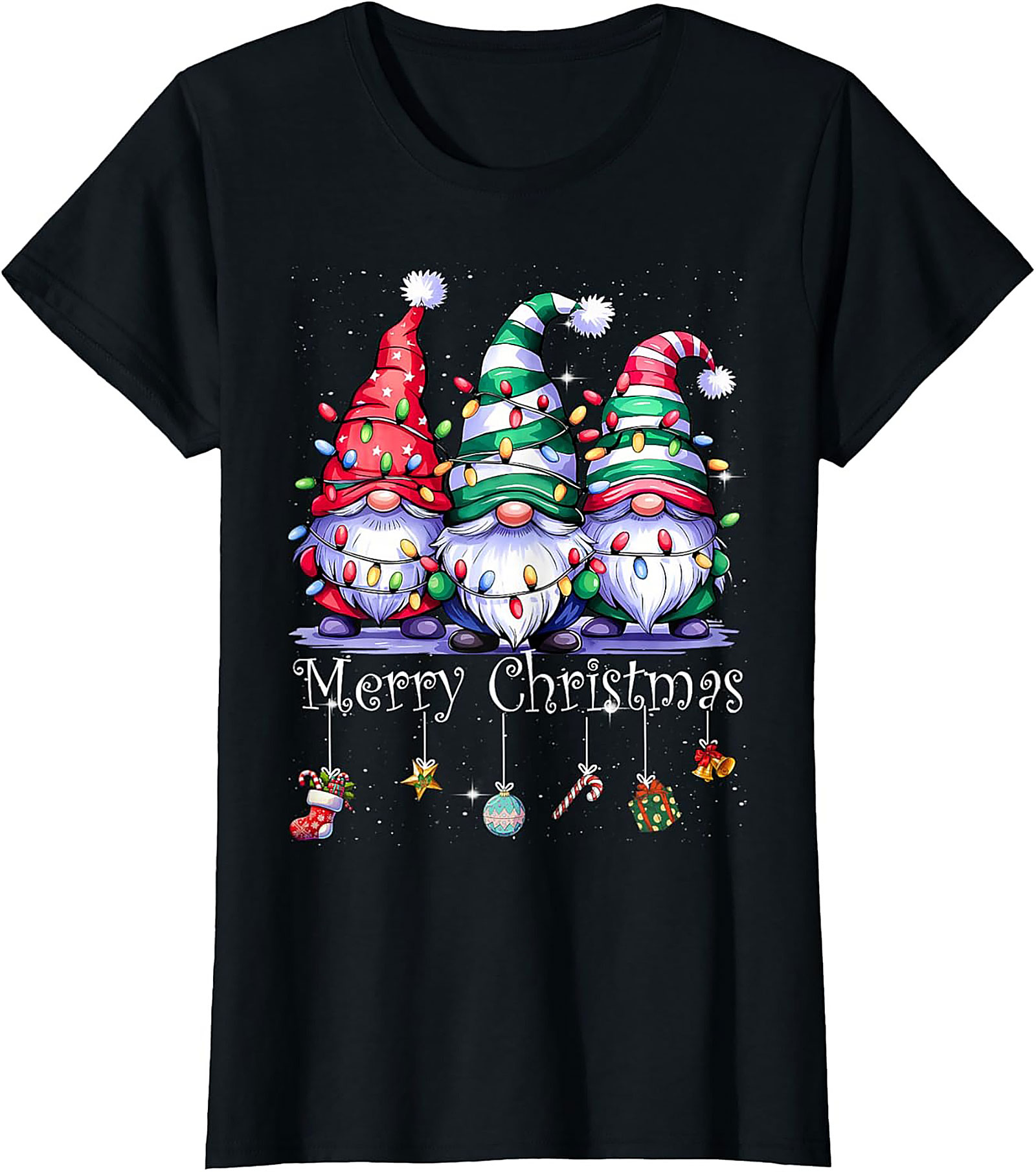 Funny Christmas Gnome T-Shirt Merry Lights Graphic Tee
