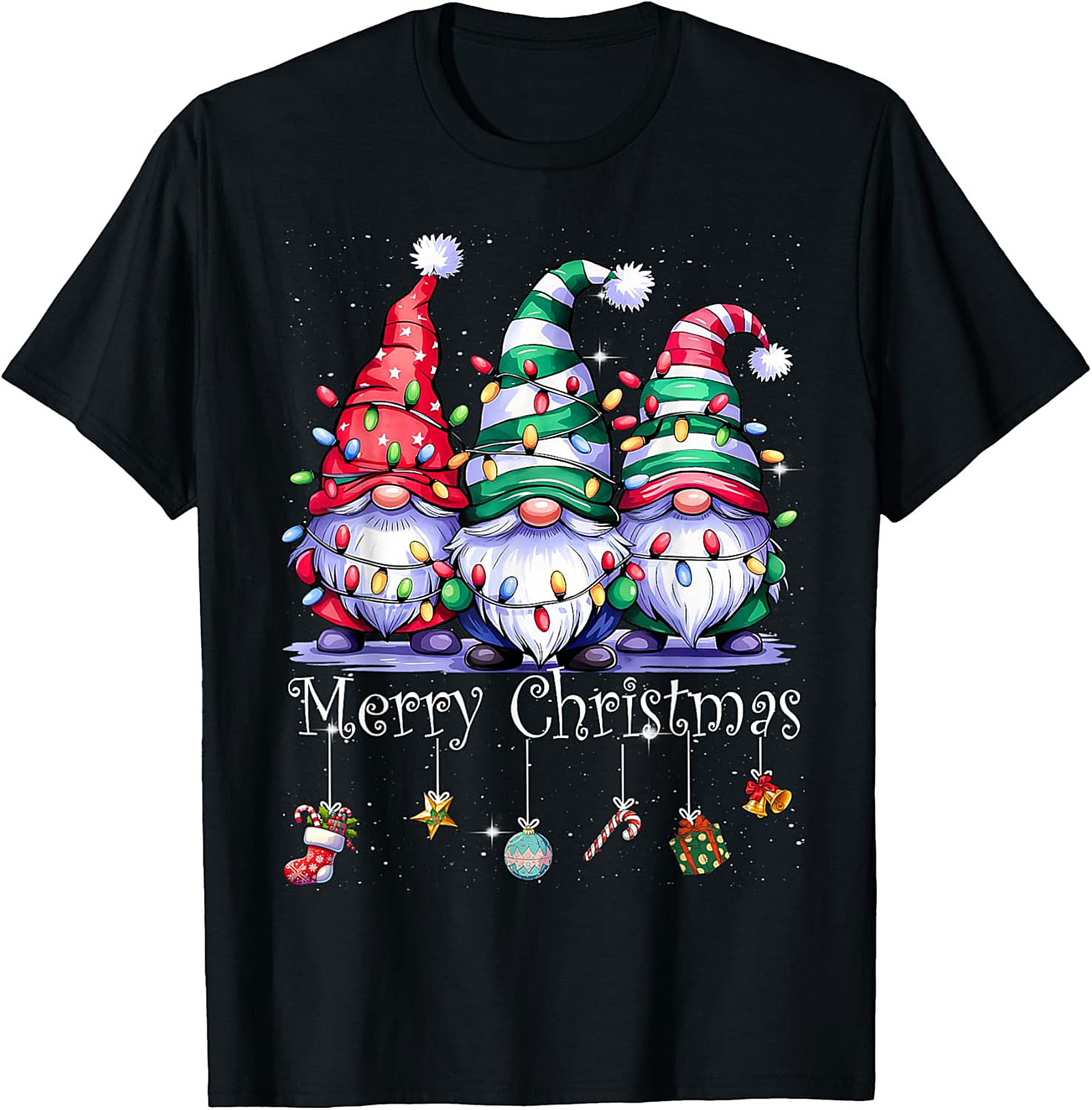 Funny Christmas Gnome T-Shirt Merry Lights Graphic Tee
