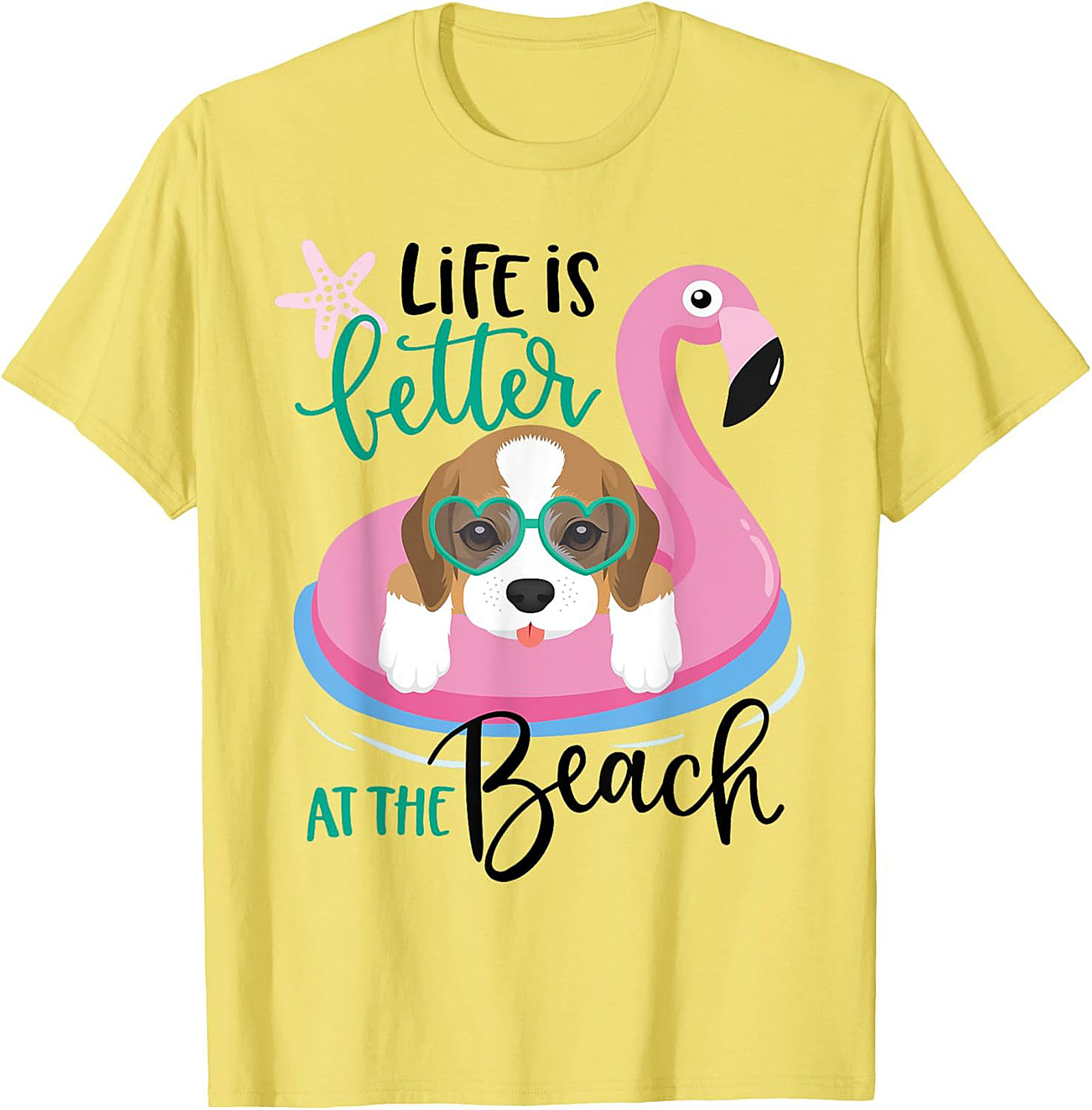 Life is Better at the Beach Dog Beach Graphic Tee - Cute Beagle Flamingo Shirt