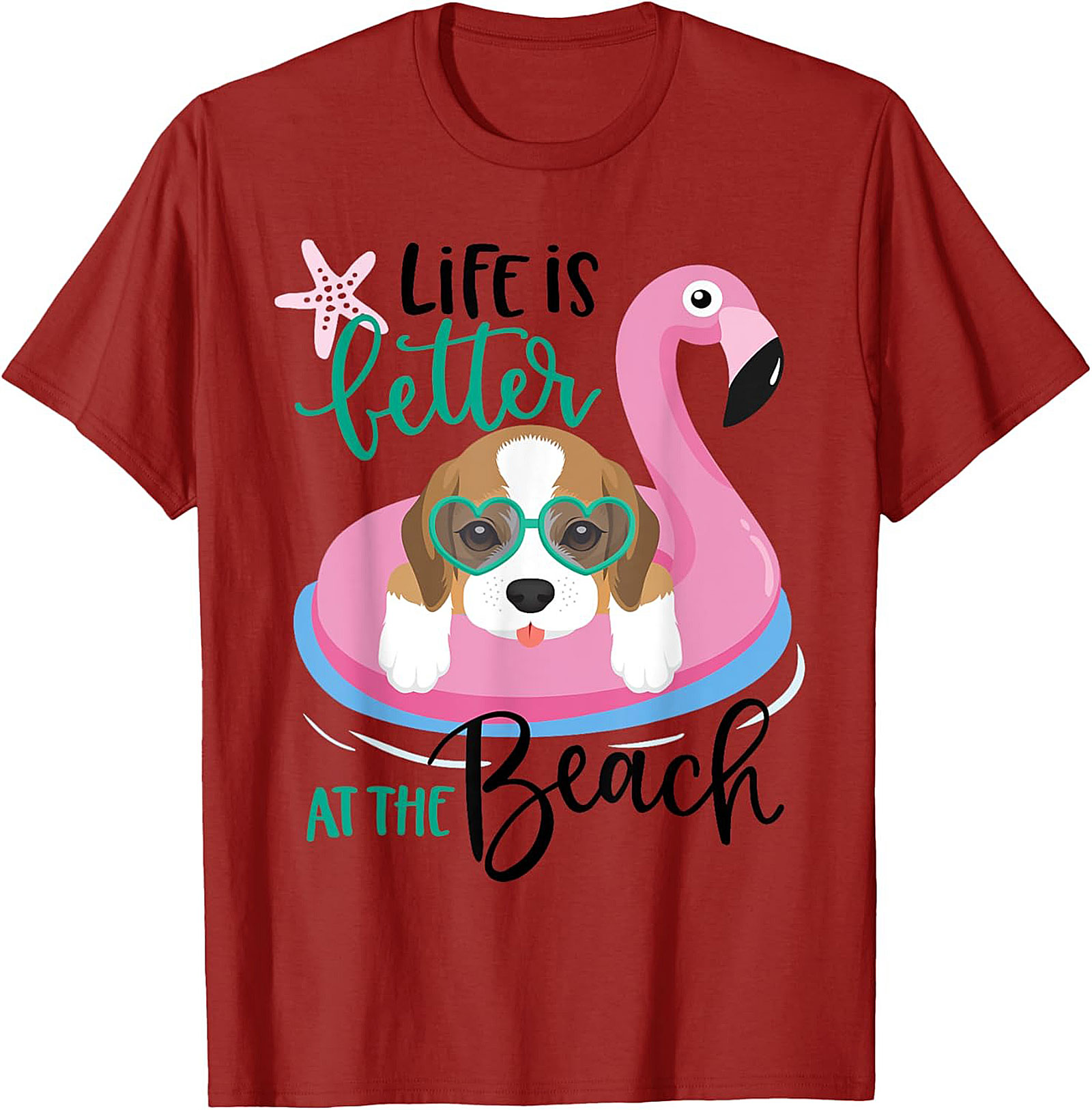 Life is Better at the Beach Dog Beach Graphic Tee - Cute Beagle Flamingo Shirt