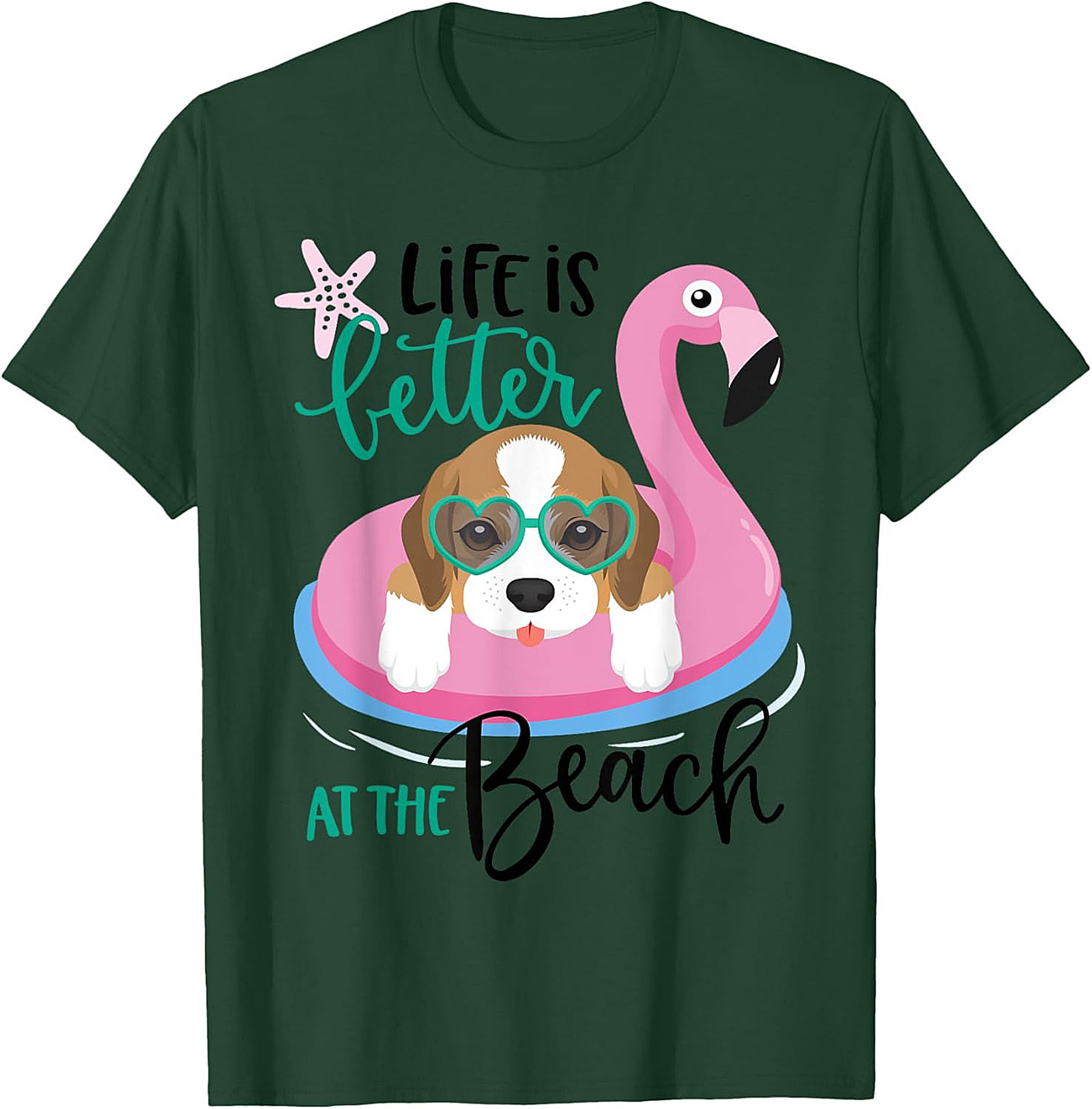 Life is Better at the Beach Dog Beach Graphic Tee - Cute Beagle Flamingo Shirt