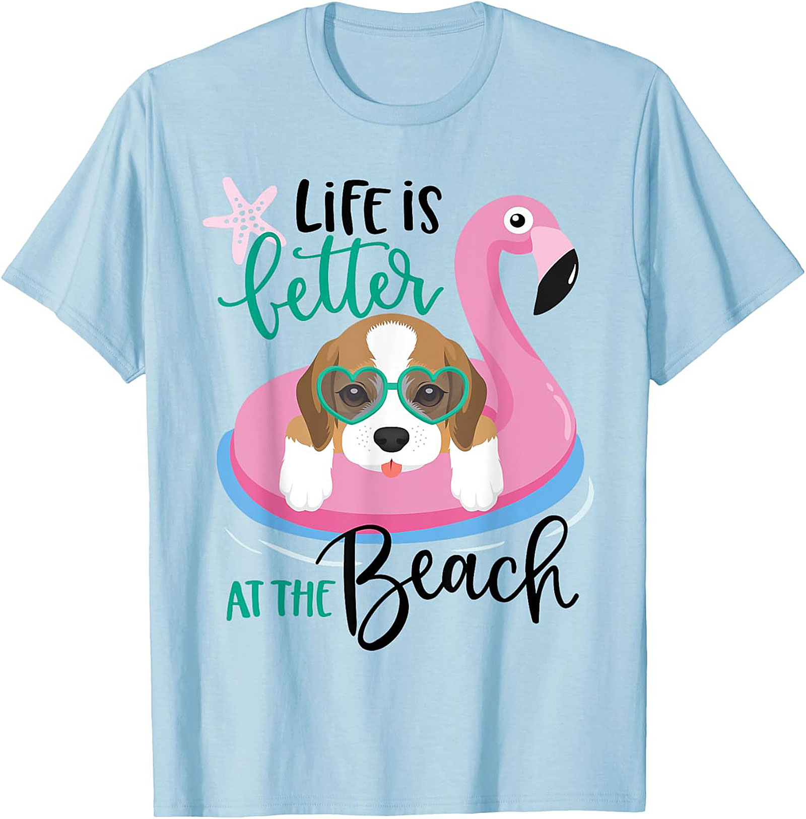 Life is Better at the Beach Dog Beach Graphic Tee - Cute Beagle Flamingo Shirt