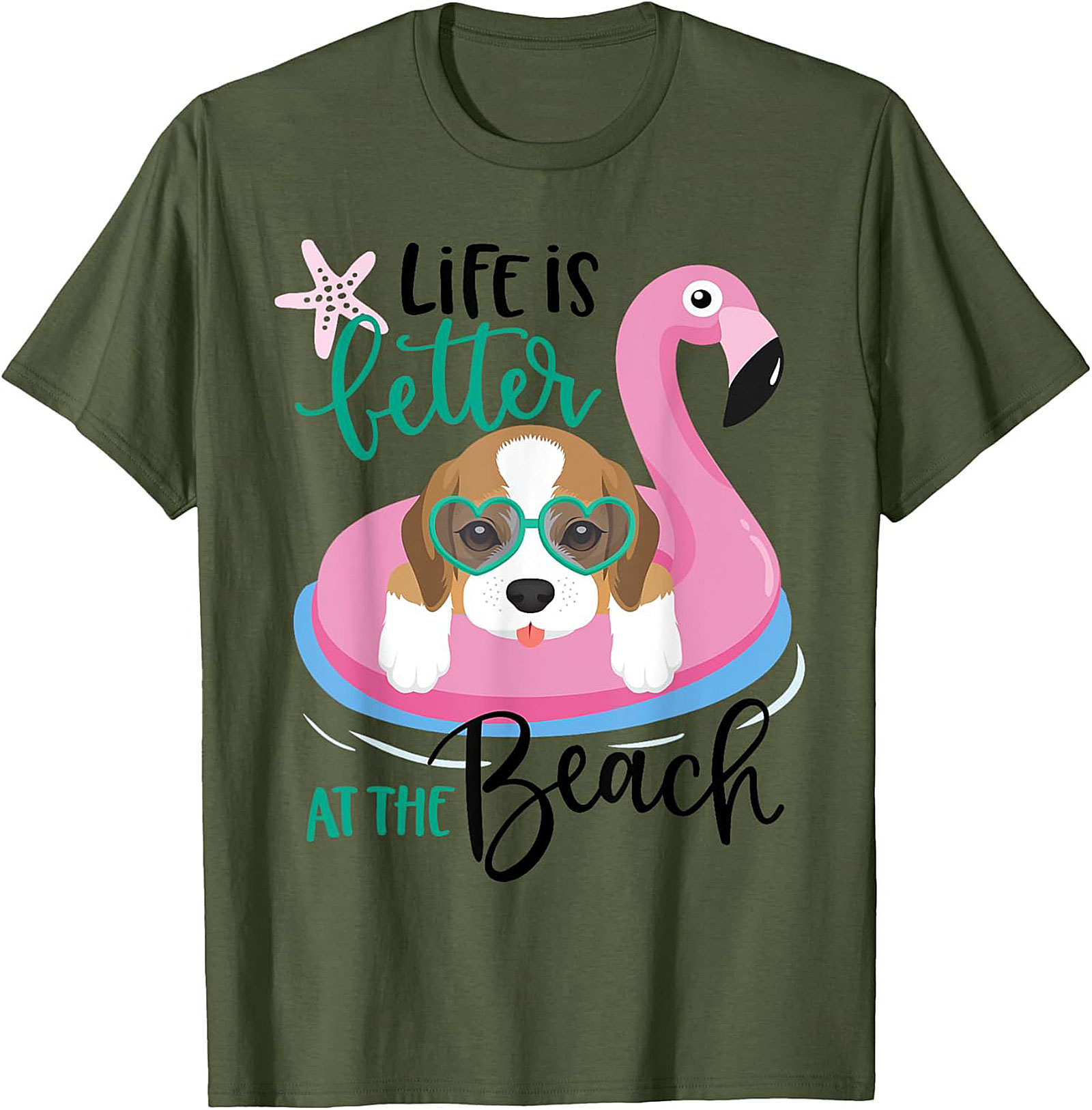 Life is Better at the Beach Dog Beach Graphic Tee - Cute Beagle Flamingo Shirt