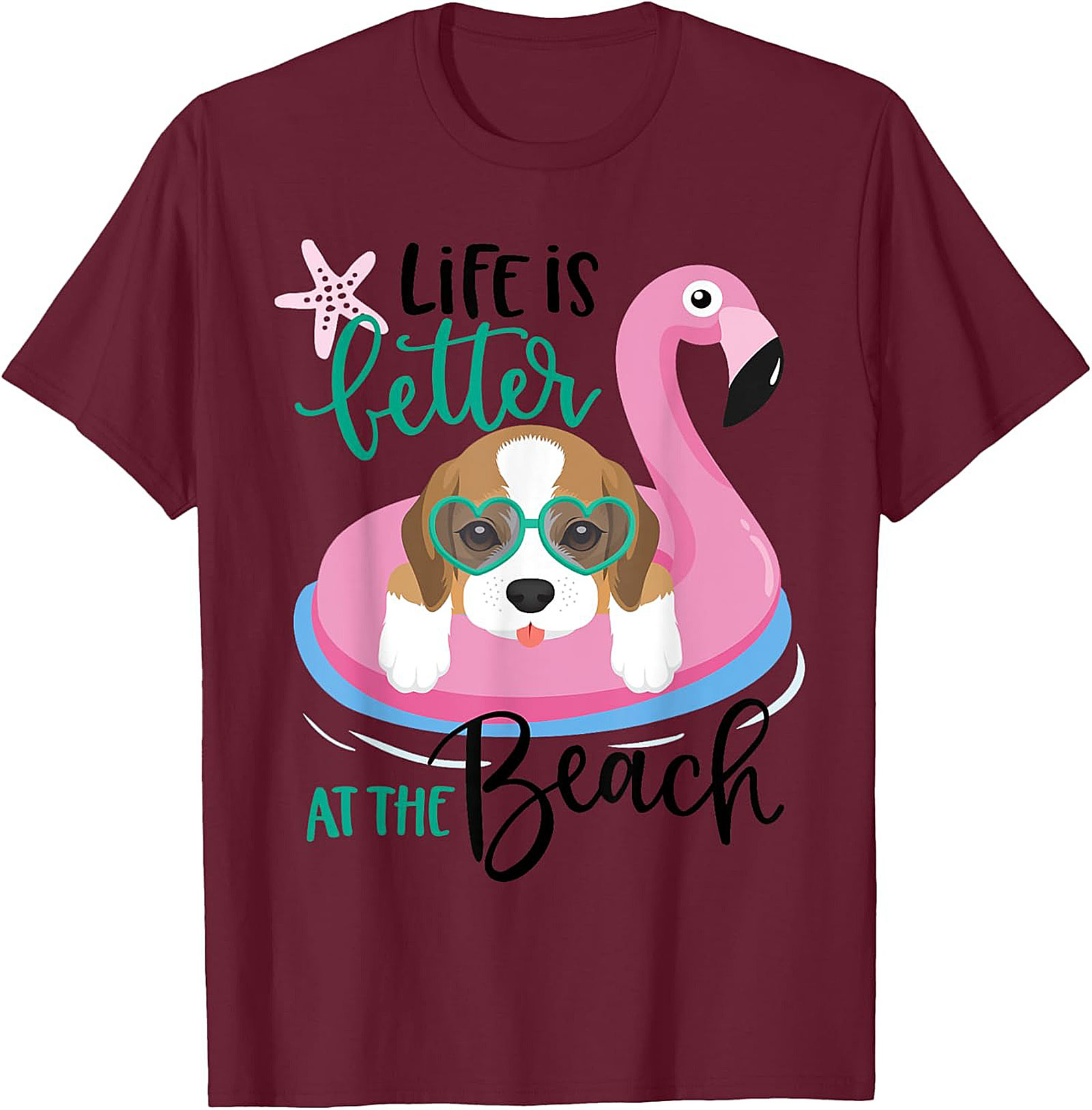 Life is Better at the Beach Dog Beach Graphic Tee - Cute Beagle Flamingo Shirt