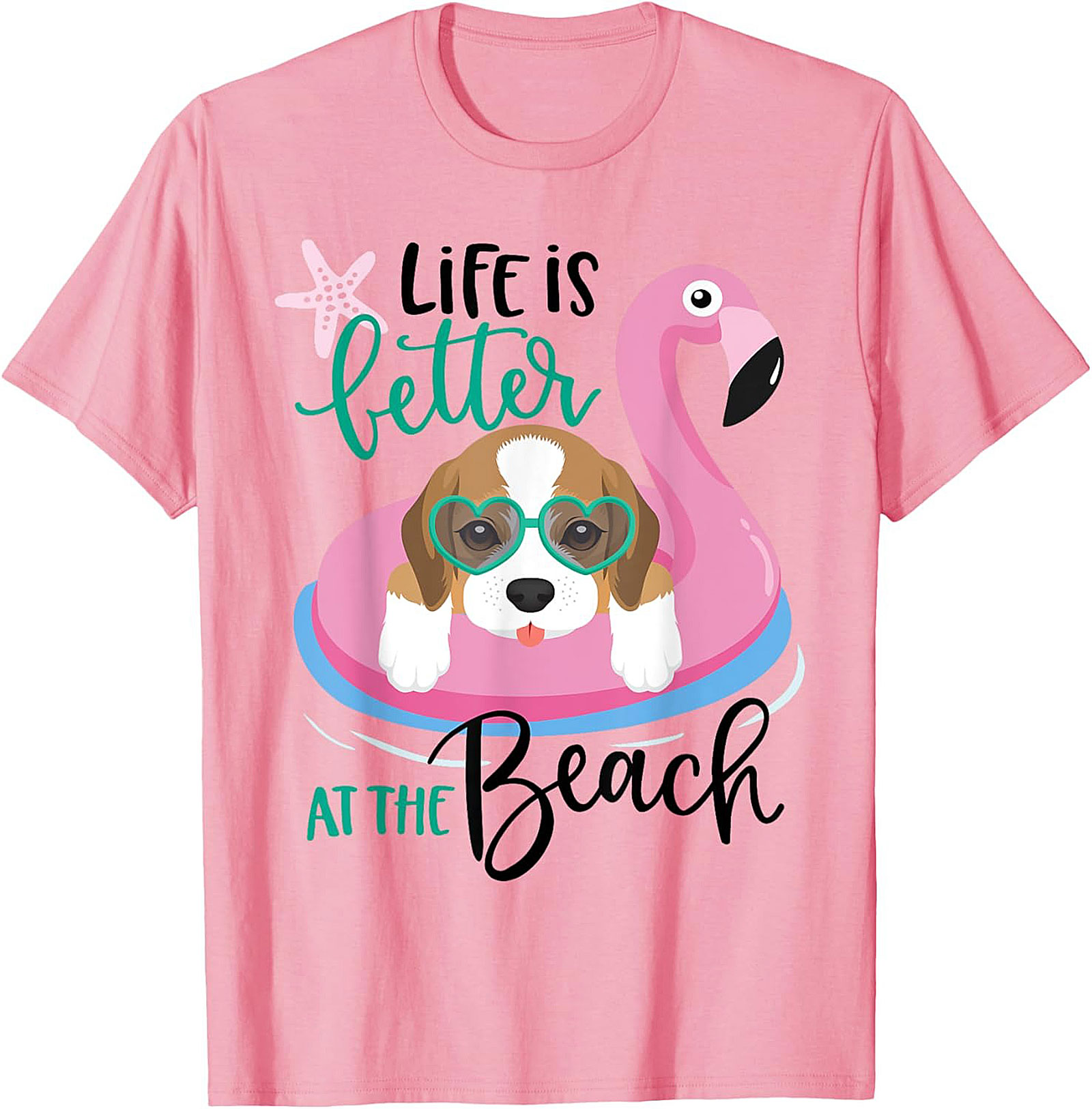 Life is Better at the Beach Dog Beach Graphic Tee - Cute Beagle Flamingo Shirt