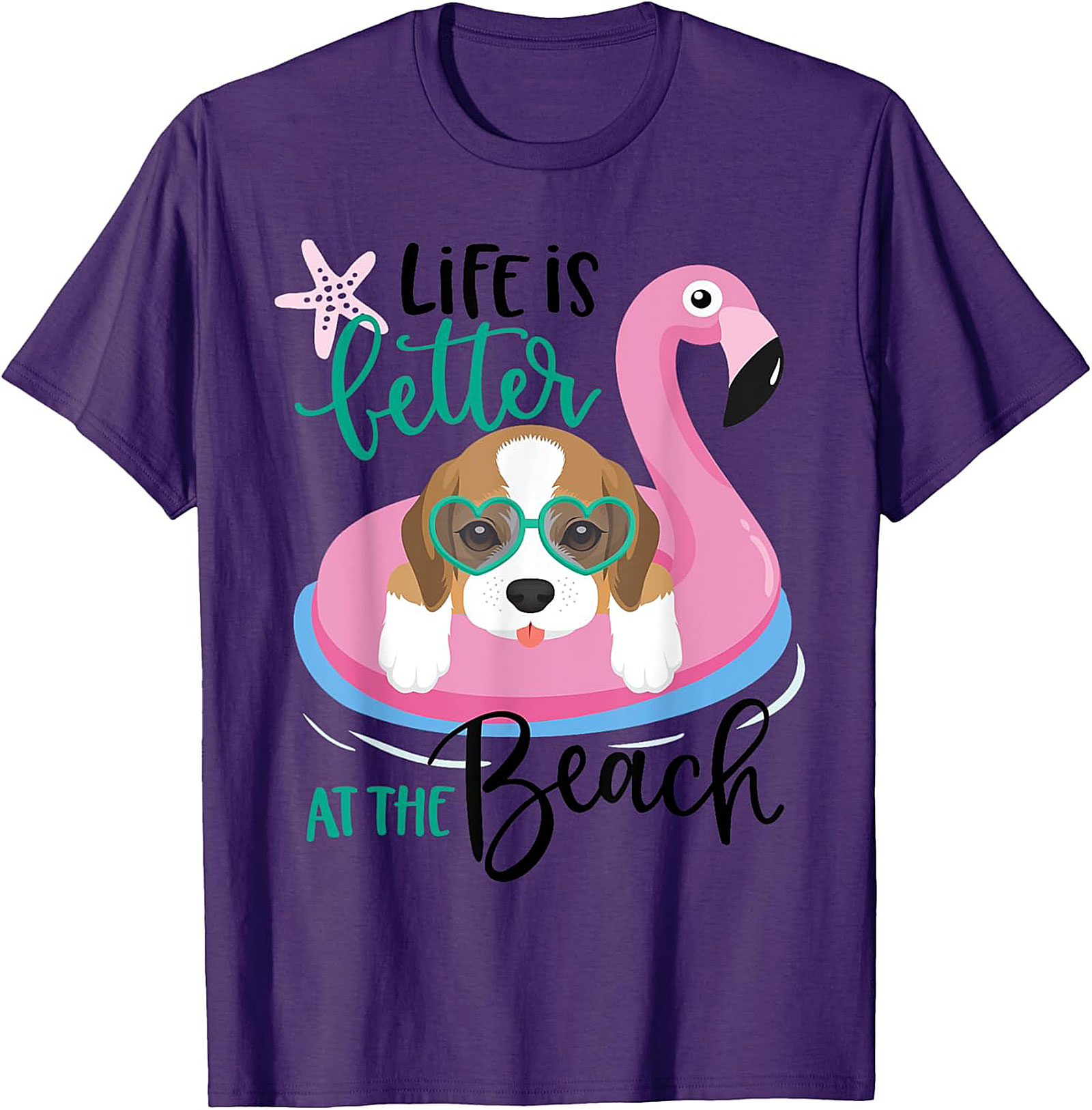 Life is Better at the Beach Dog Beach Graphic Tee - Cute Beagle Flamingo Shirt