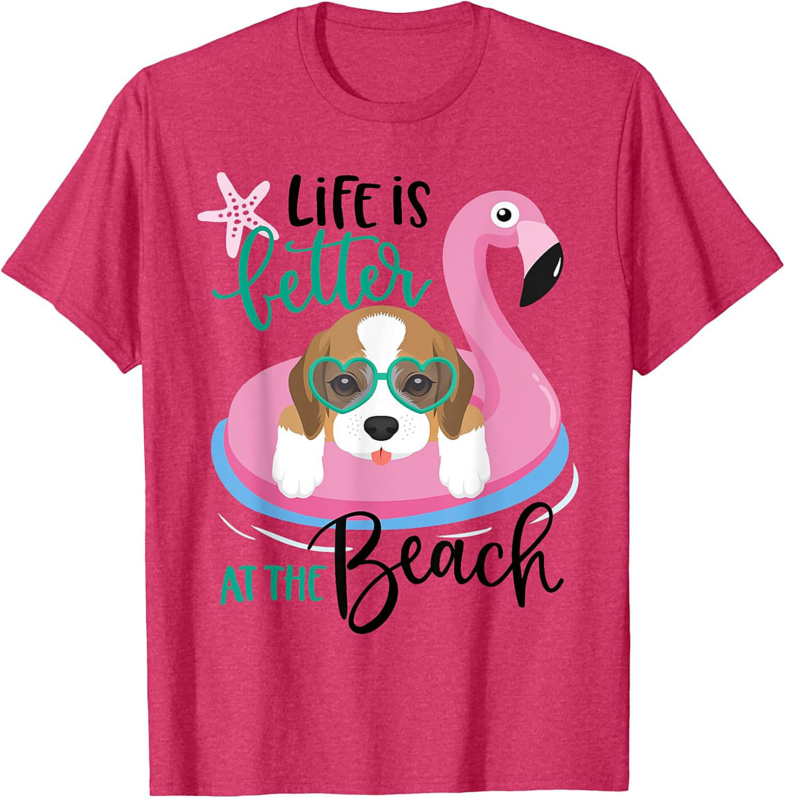 Life is Better at the Beach Dog Beach Graphic Tee - Cute Beagle Flamingo Shirt