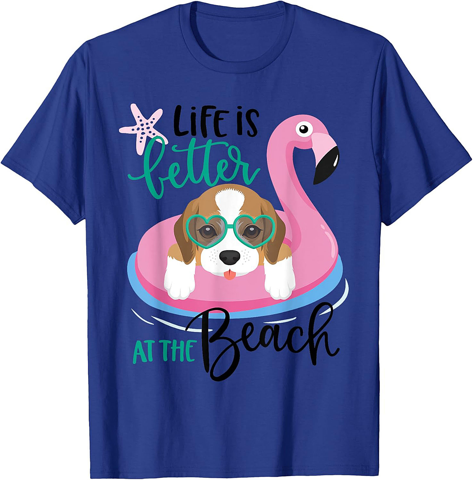 Life is Better at the Beach Dog Beach Graphic Tee - Cute Beagle Flamingo Shirt