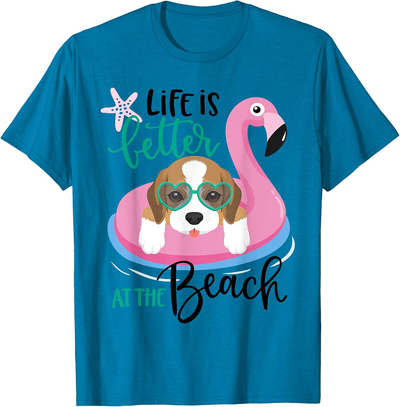 Life is Better at the Beach Dog Beach Graphic Tee - Cute Beagle Flamingo Shirt