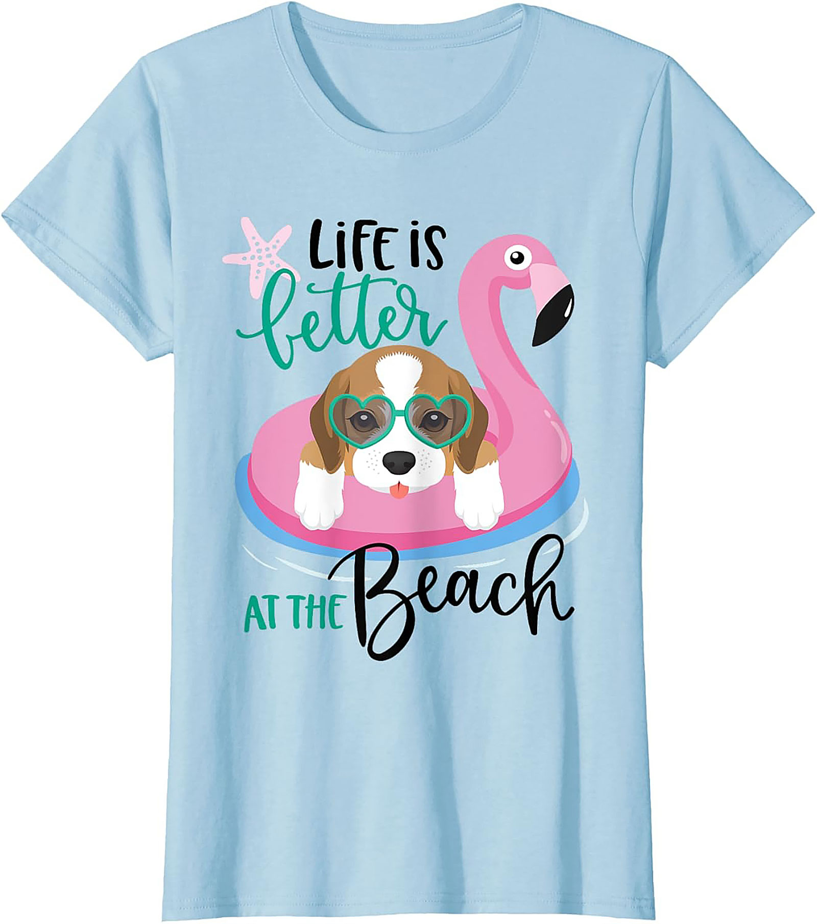 Life is Better at the Beach Dog Beach Graphic Tee - Cute Beagle Flamingo Shirt