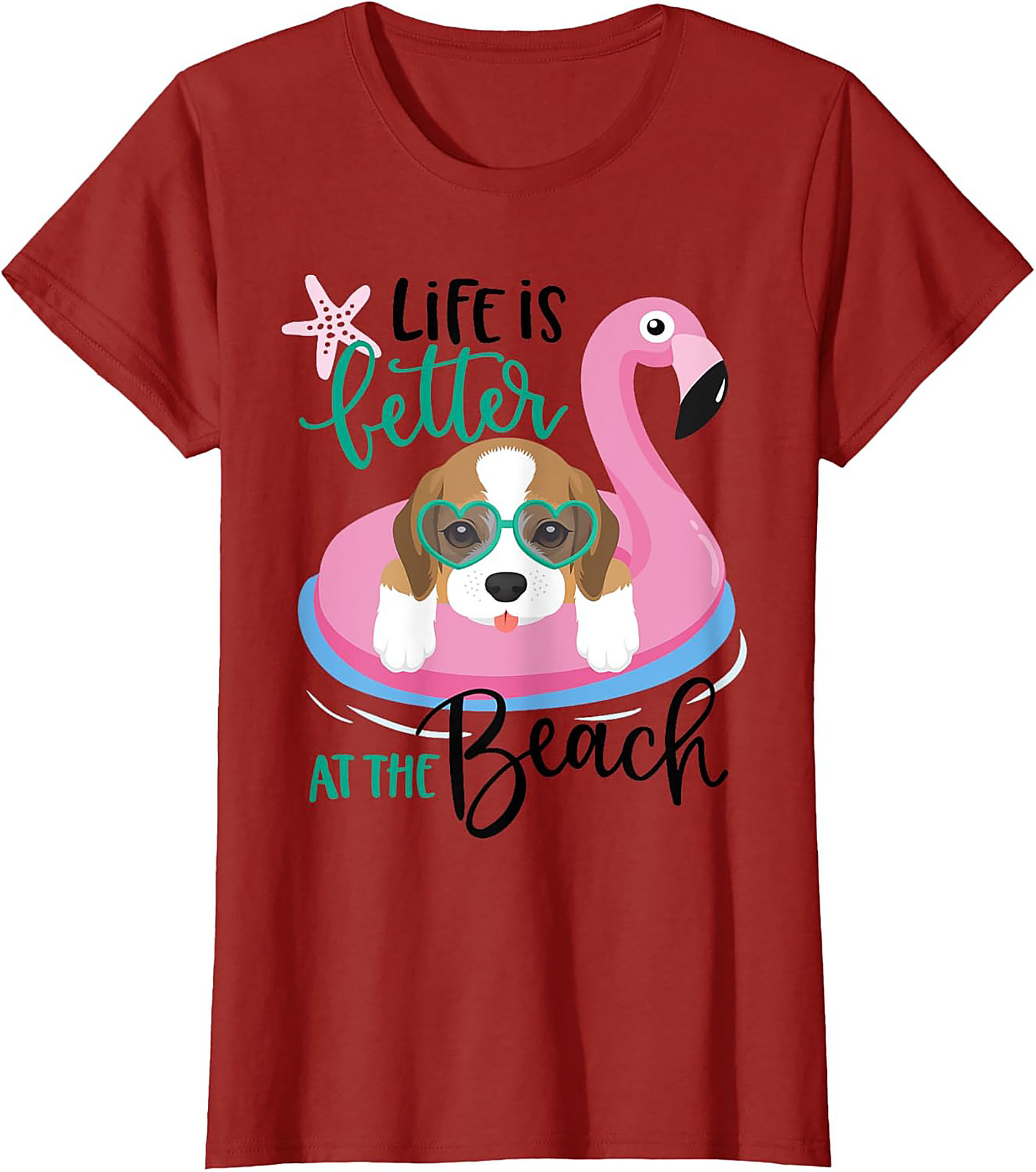Life is Better at the Beach Dog Beach Graphic Tee - Cute Beagle Flamingo Shirt