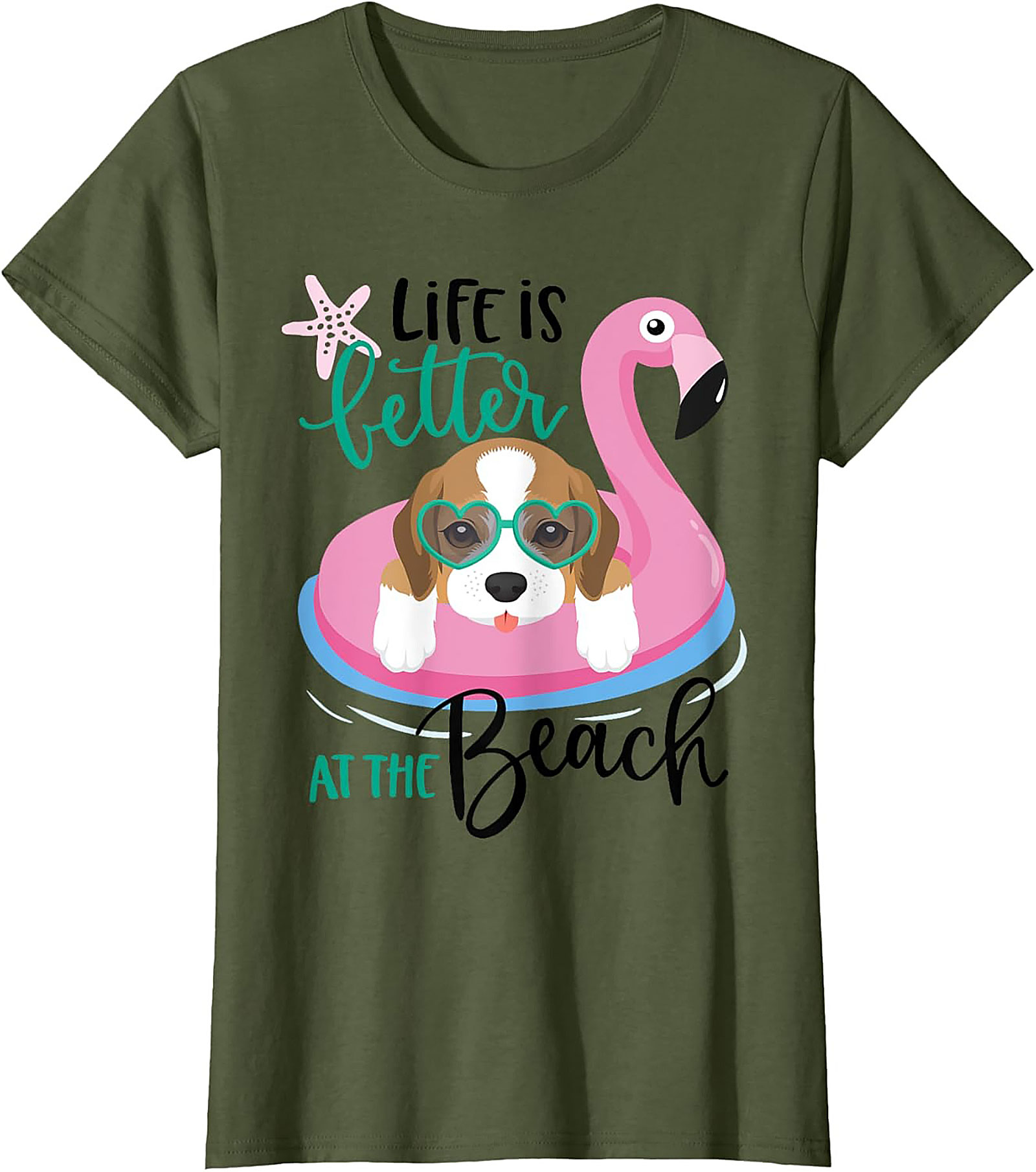 Life is Better at the Beach Dog Beach Graphic Tee - Cute Beagle Flamingo Shirt