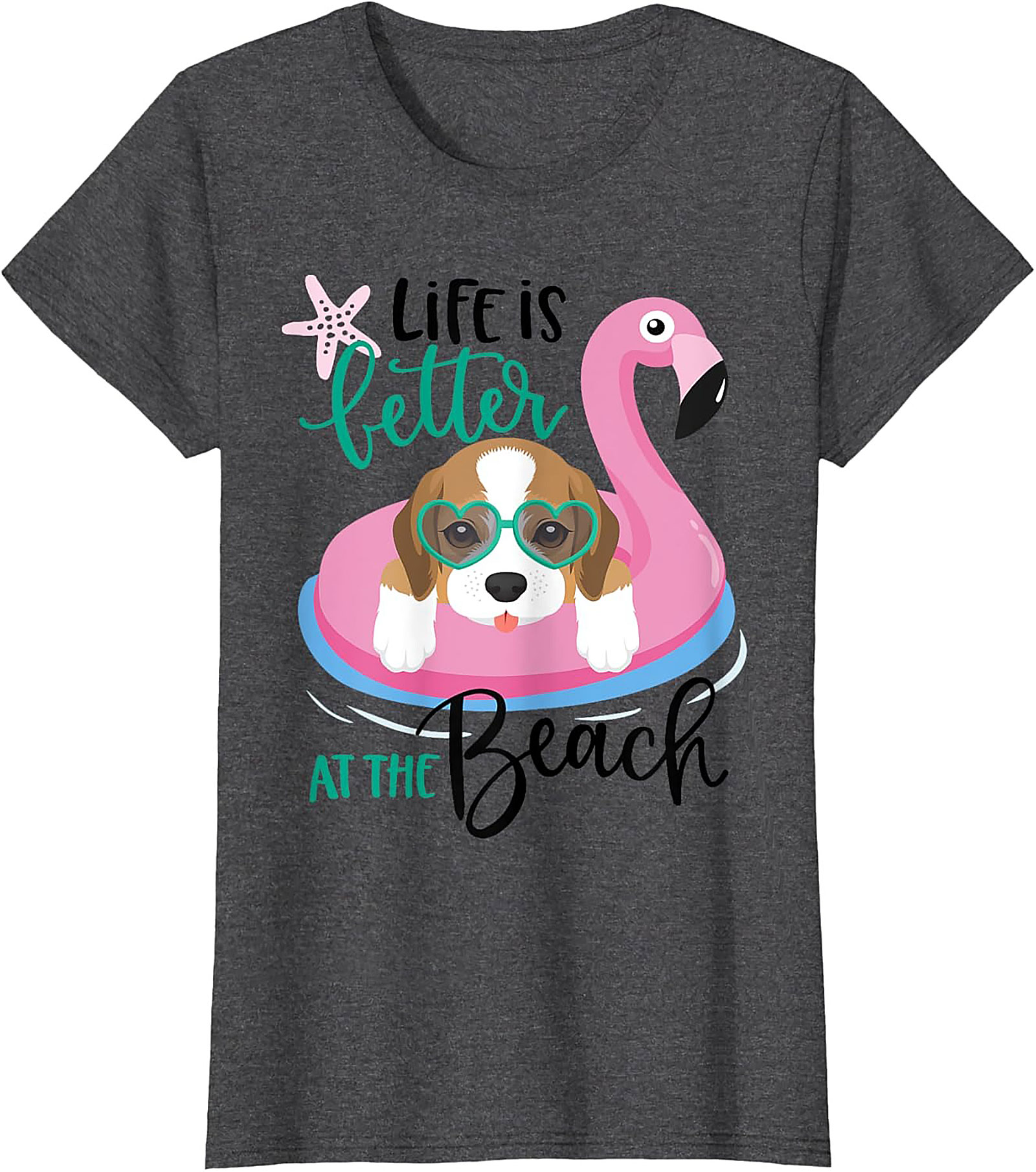 Life is Better at the Beach Dog Beach Graphic Tee - Cute Beagle Flamingo Shirt