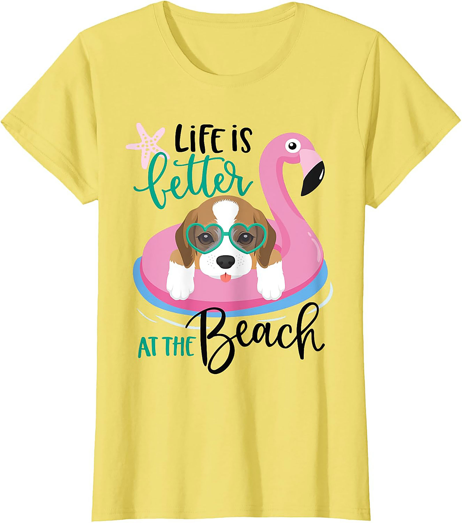 Life is Better at the Beach Dog Beach Graphic Tee - Cute Beagle Flamingo Shirt