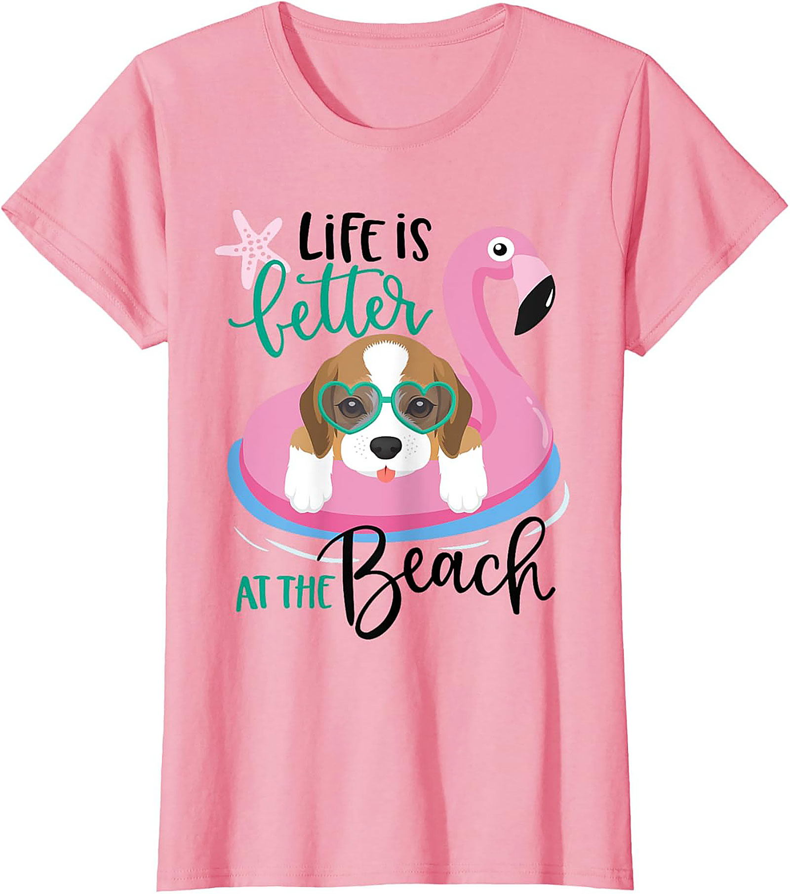 Life is Better at the Beach Dog Beach Graphic Tee - Cute Beagle Flamingo Shirt
