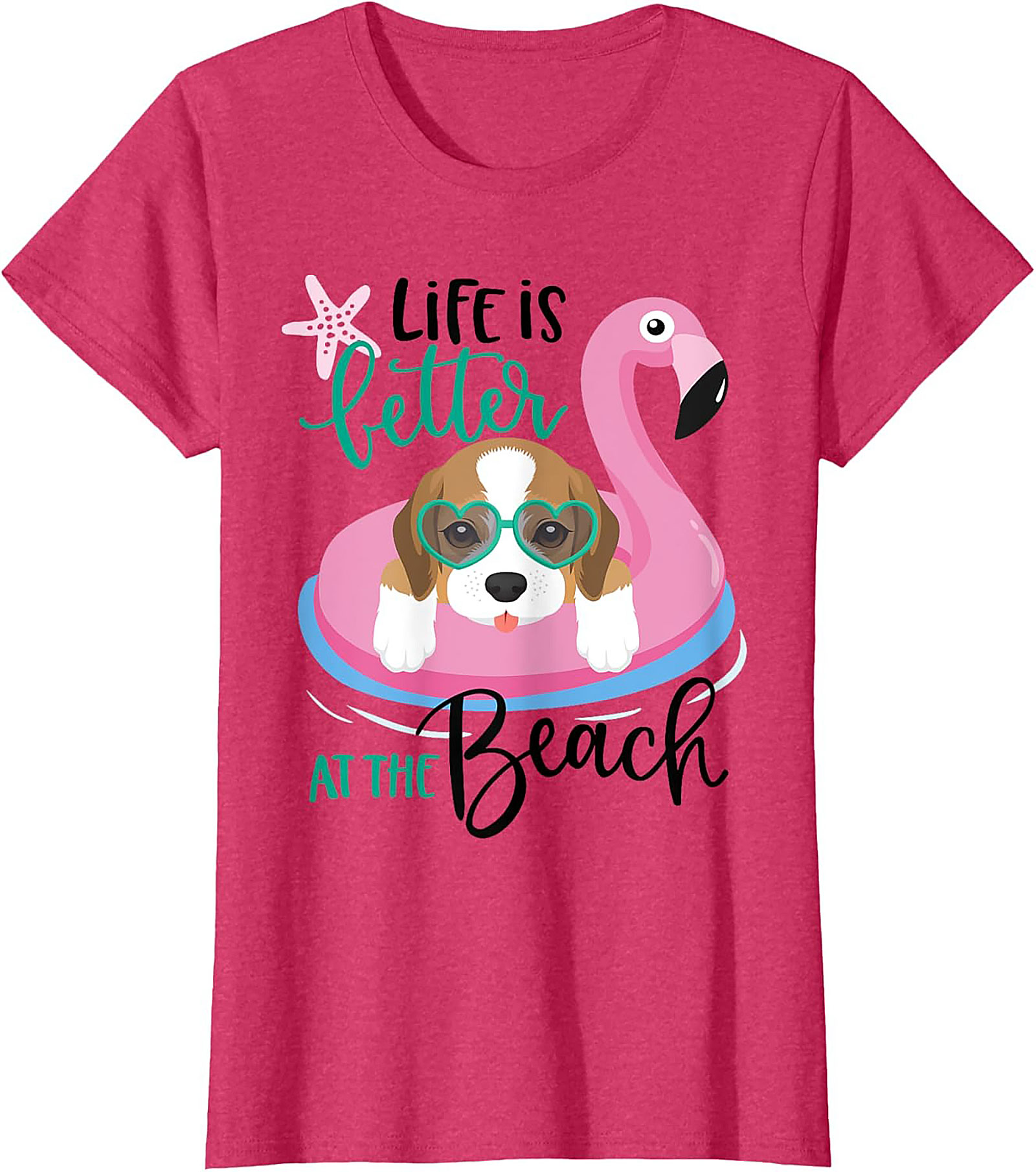 Life is Better at the Beach Dog Beach Graphic Tee - Cute Beagle Flamingo Shirt