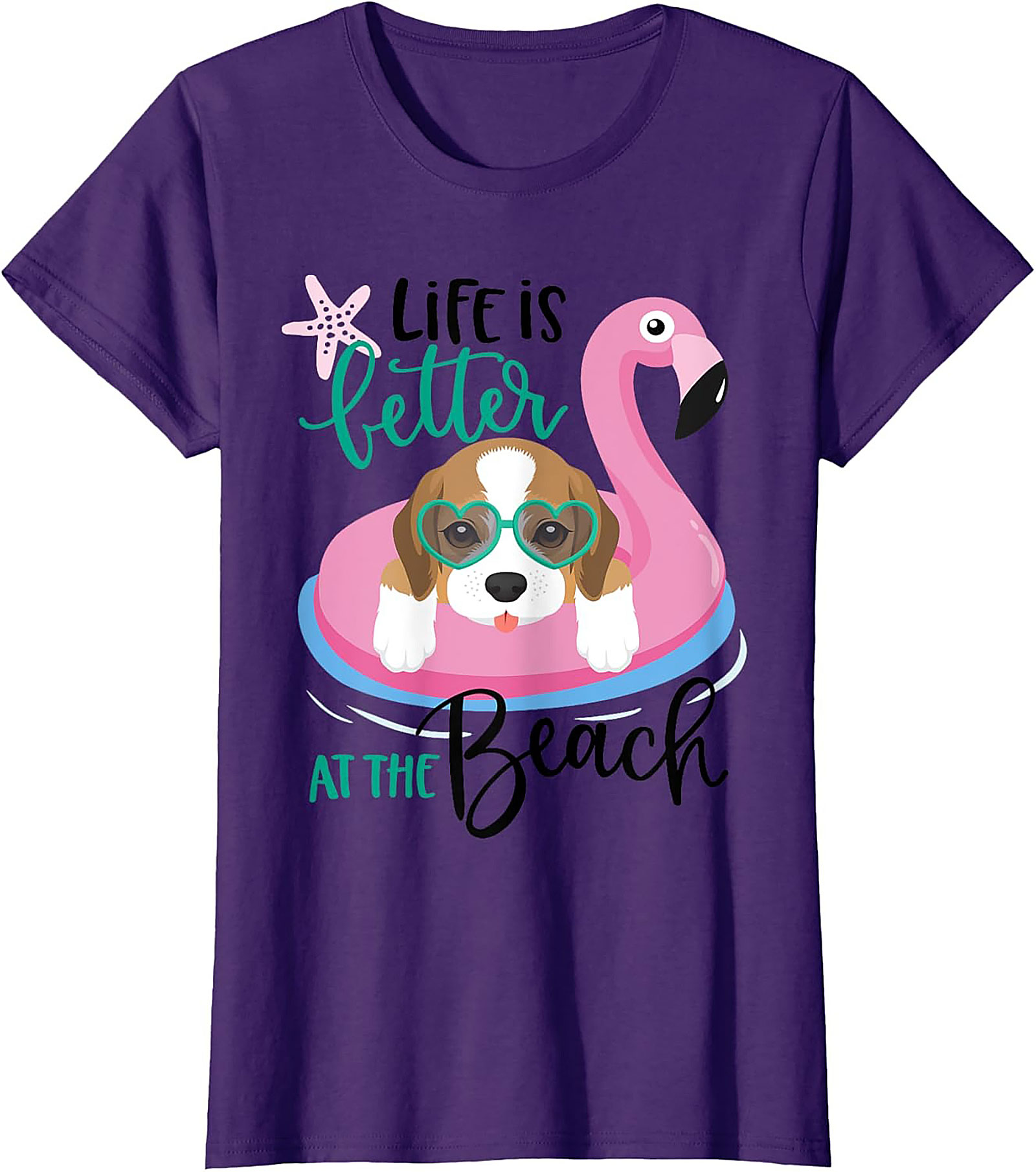 Life is Better at the Beach Dog Beach Graphic Tee - Cute Beagle Flamingo Shirt