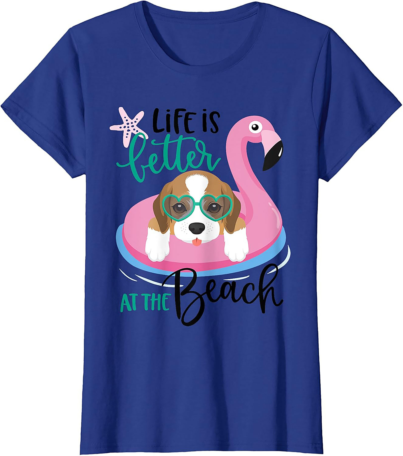 Life is Better at the Beach Dog Beach Graphic Tee - Cute Beagle Flamingo Shirt