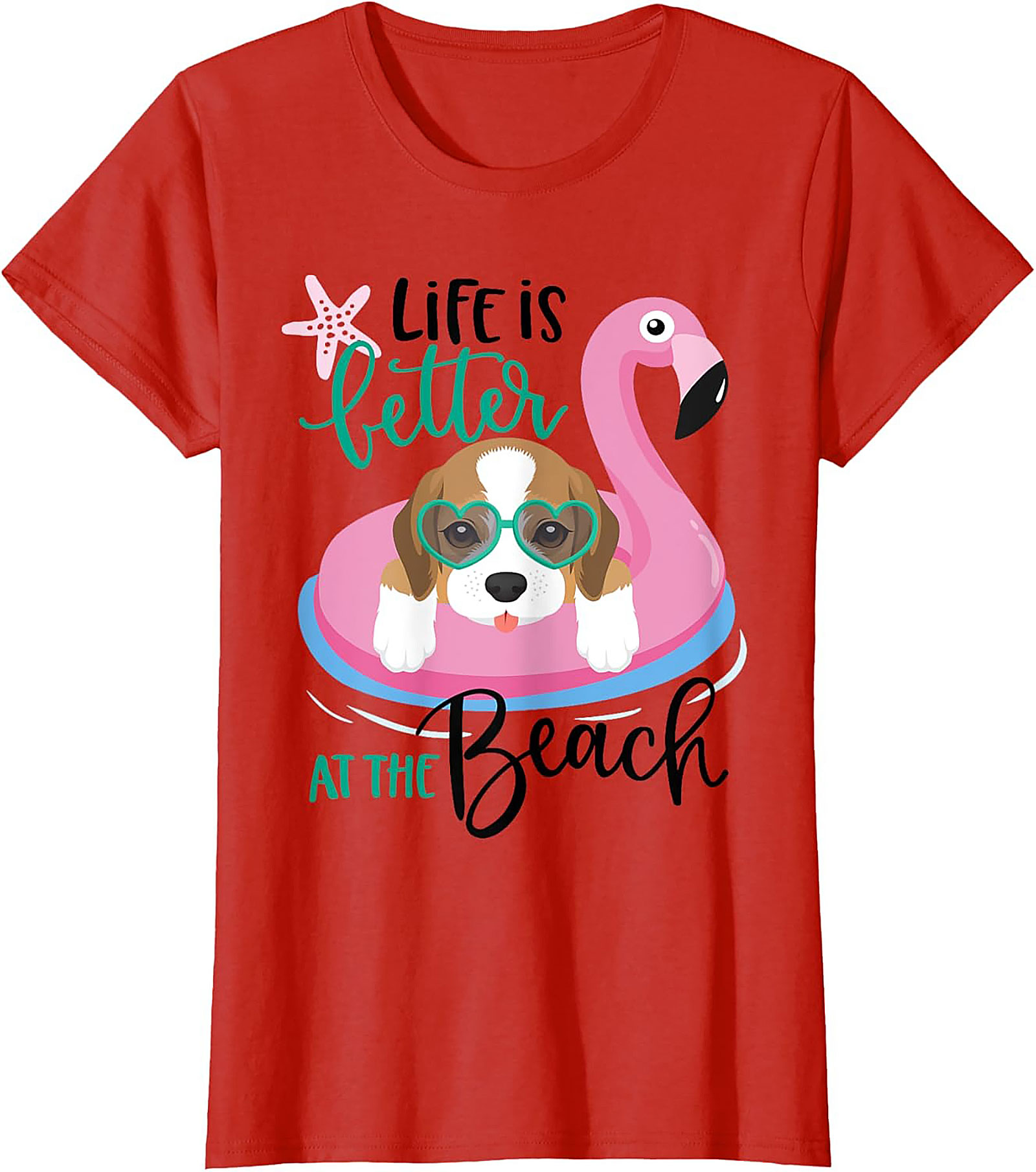 Life is Better at the Beach Dog Beach Graphic Tee - Cute Beagle Flamingo Shirt